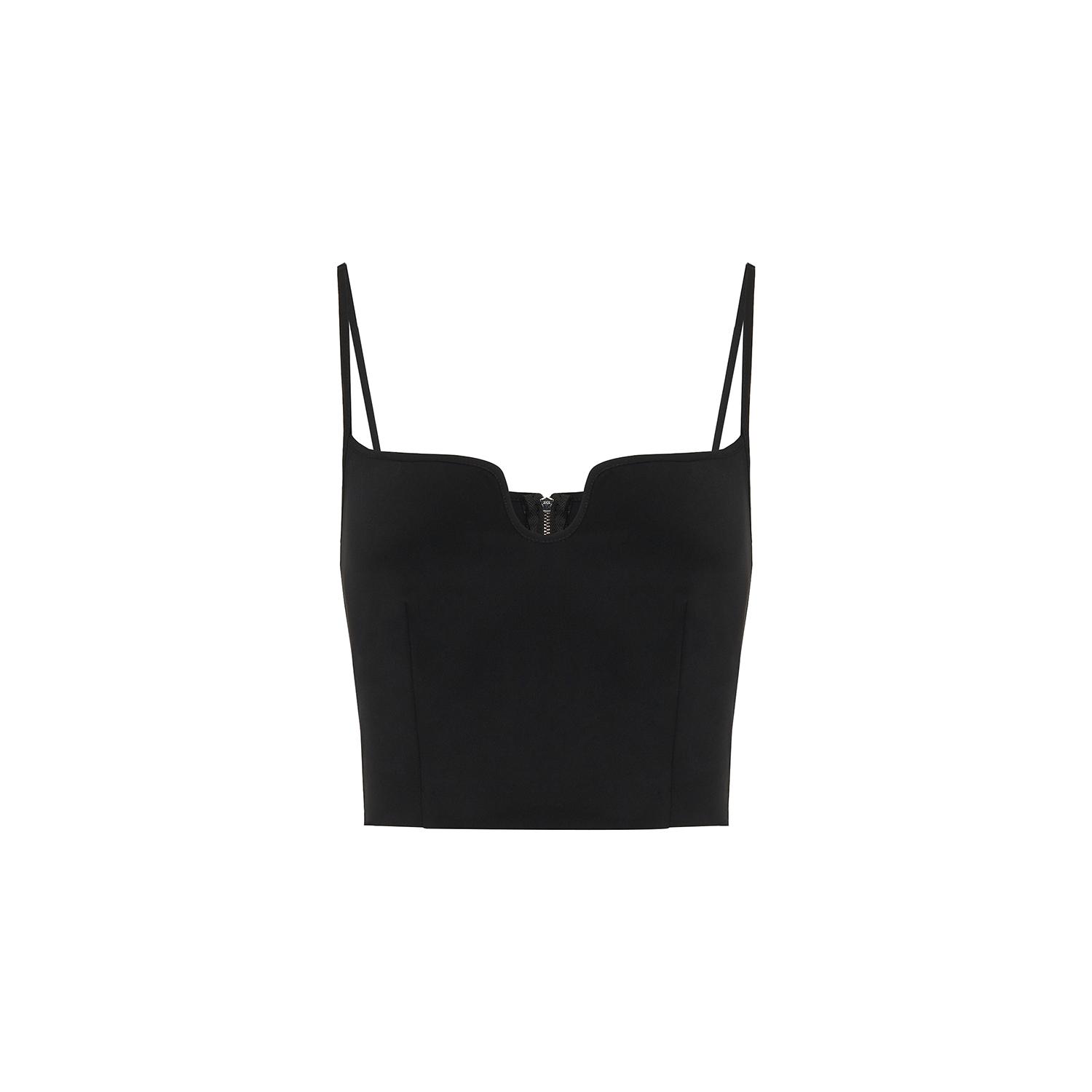 Rue Les Createurs Women's Thin Strap Zippered Black Bustier In Black