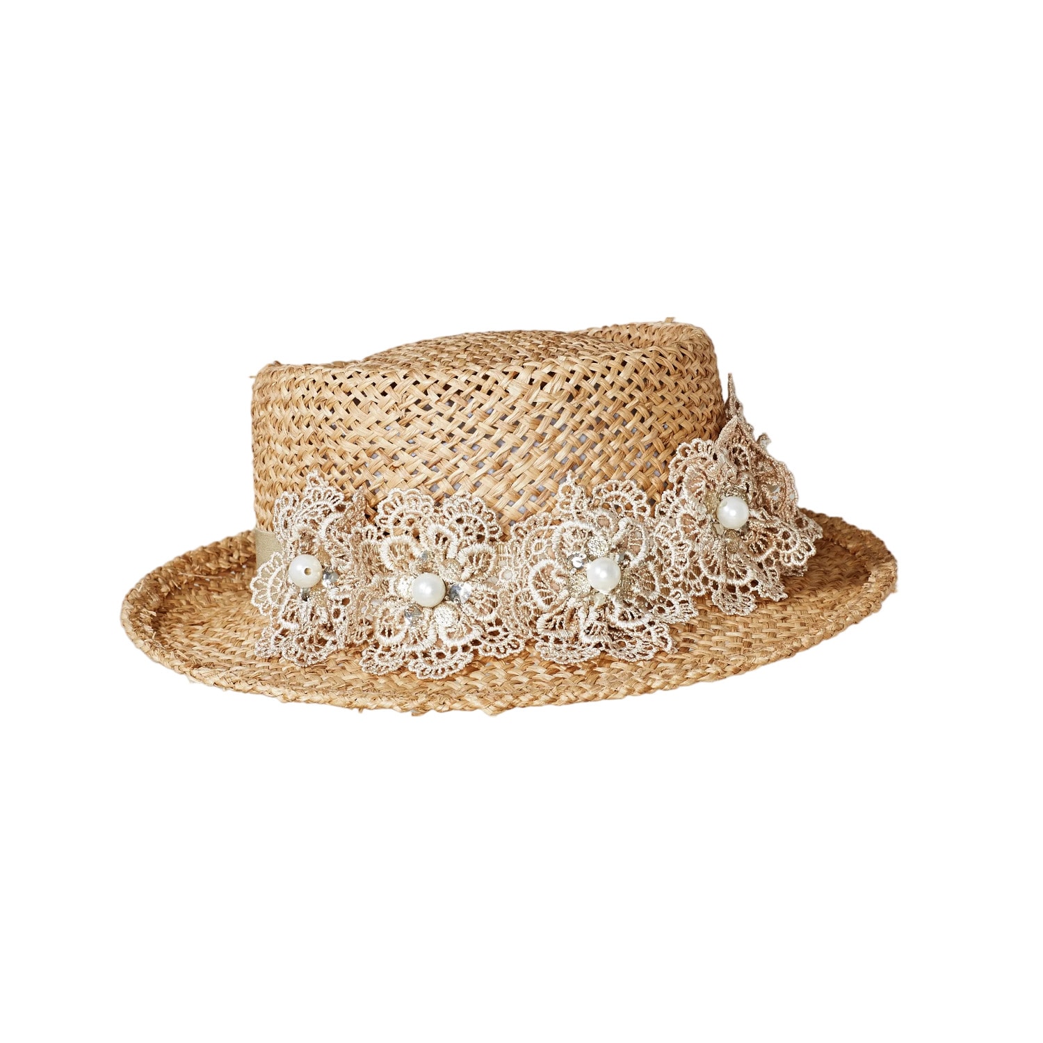 Women's Neutrals June  Straw Boater With Lace Flowers | Misa Harada Millinery