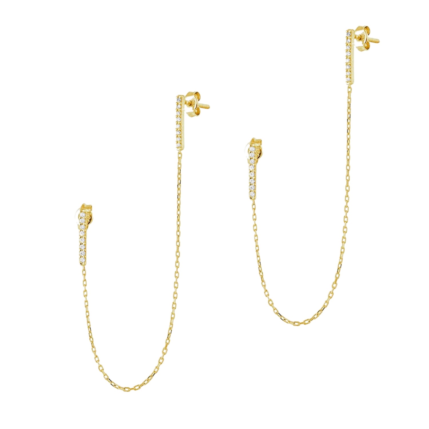 Spero London Women's Chained Bar Chain Earring Sterling Silver - Pair - Gold In Gold