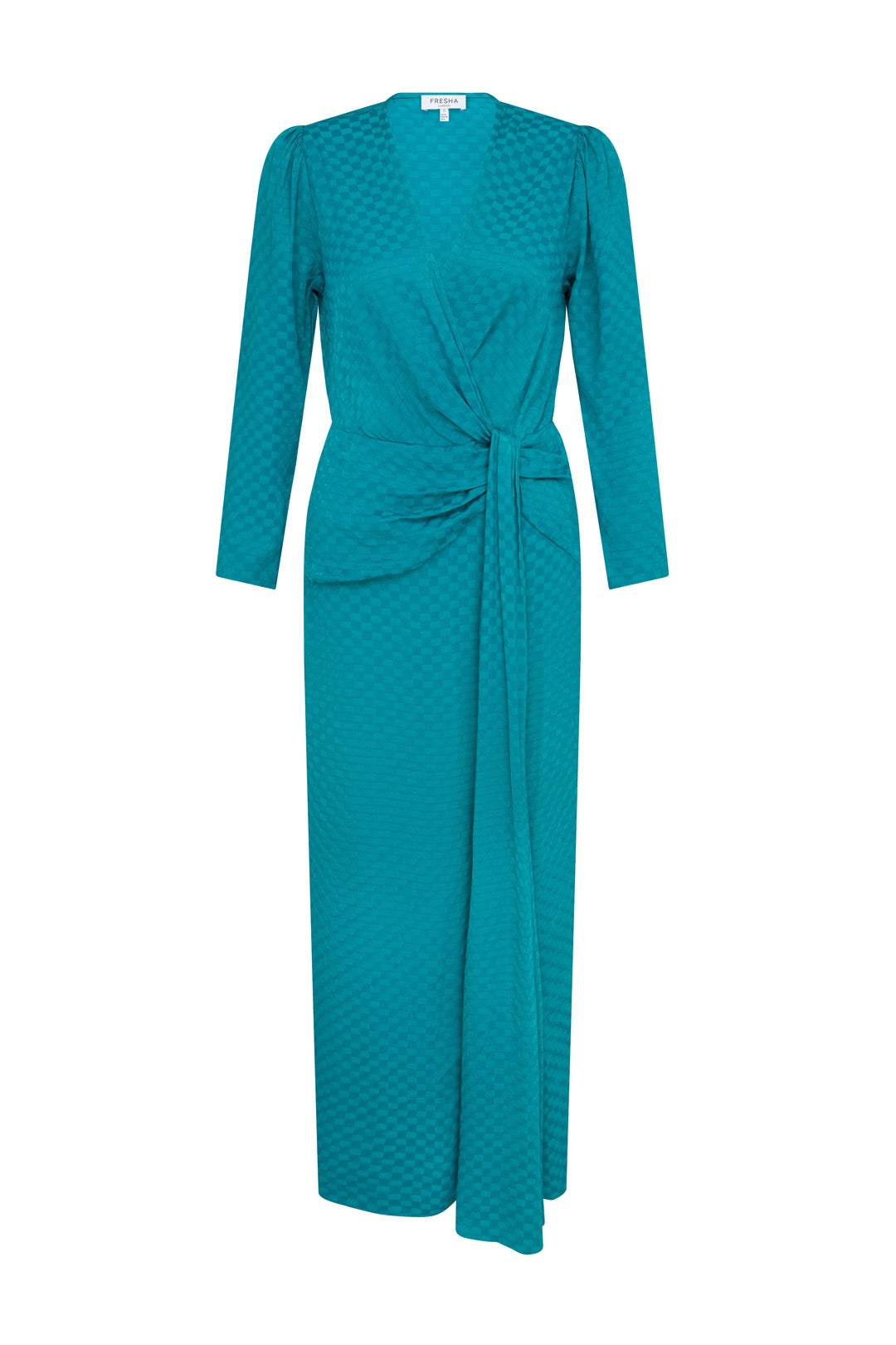 Fresha London Women's Green Riona Dress Teal Checkerboard In Blue