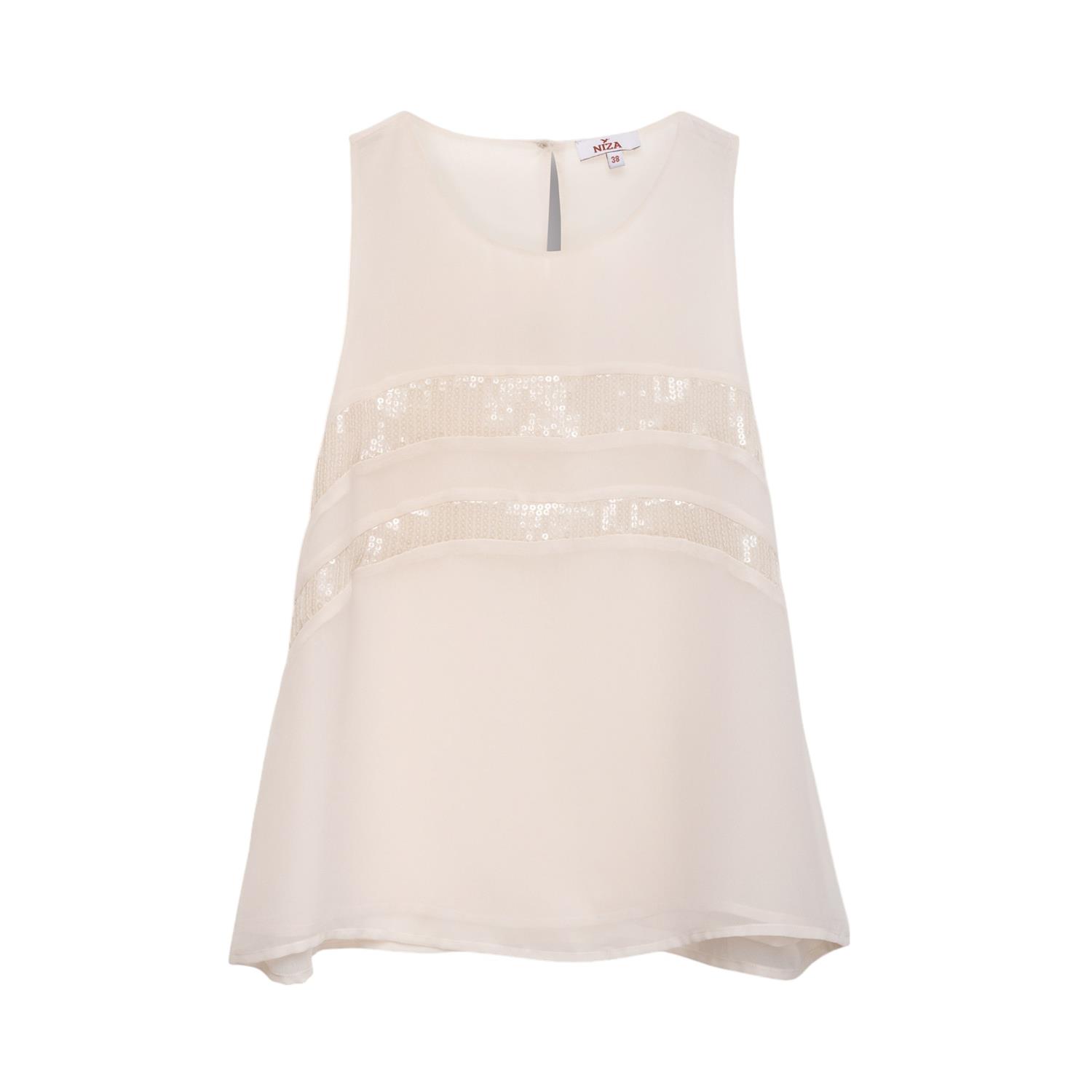 Niza Women's White Sleeveless Blouse With Sequin Detail In White