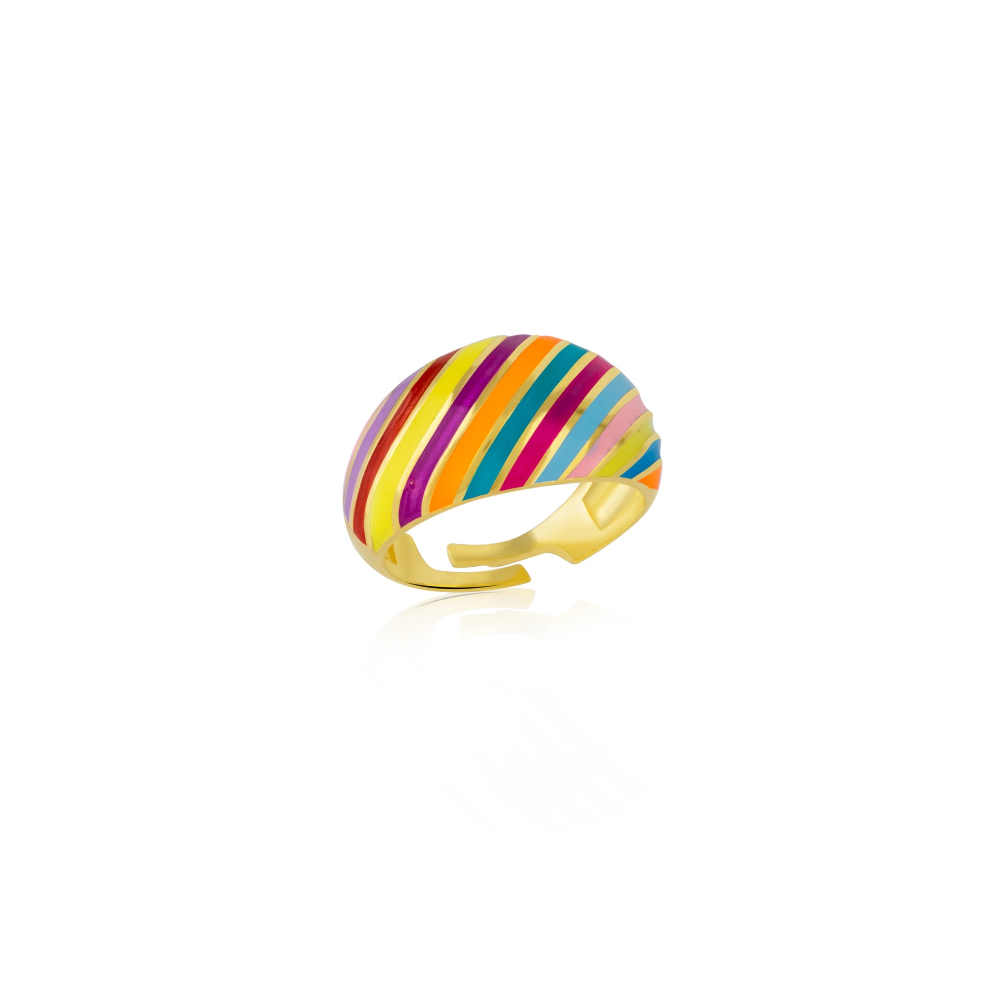 Spero London Women's Enamel Rainbow Stripe Chunky Sterling Silver Ring In Gold