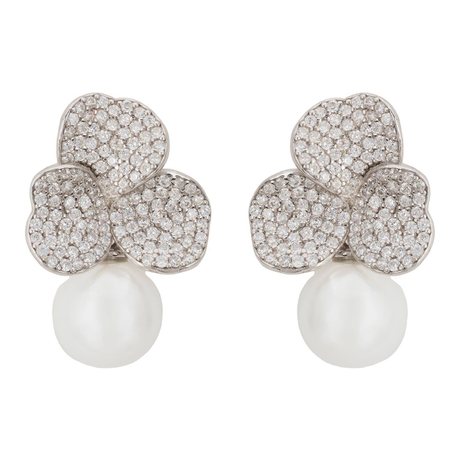 LATELITA WOMEN'S SILVER / WHITE IRIS FLOWER AND PEARL DANGLE EARRINGS SILVER