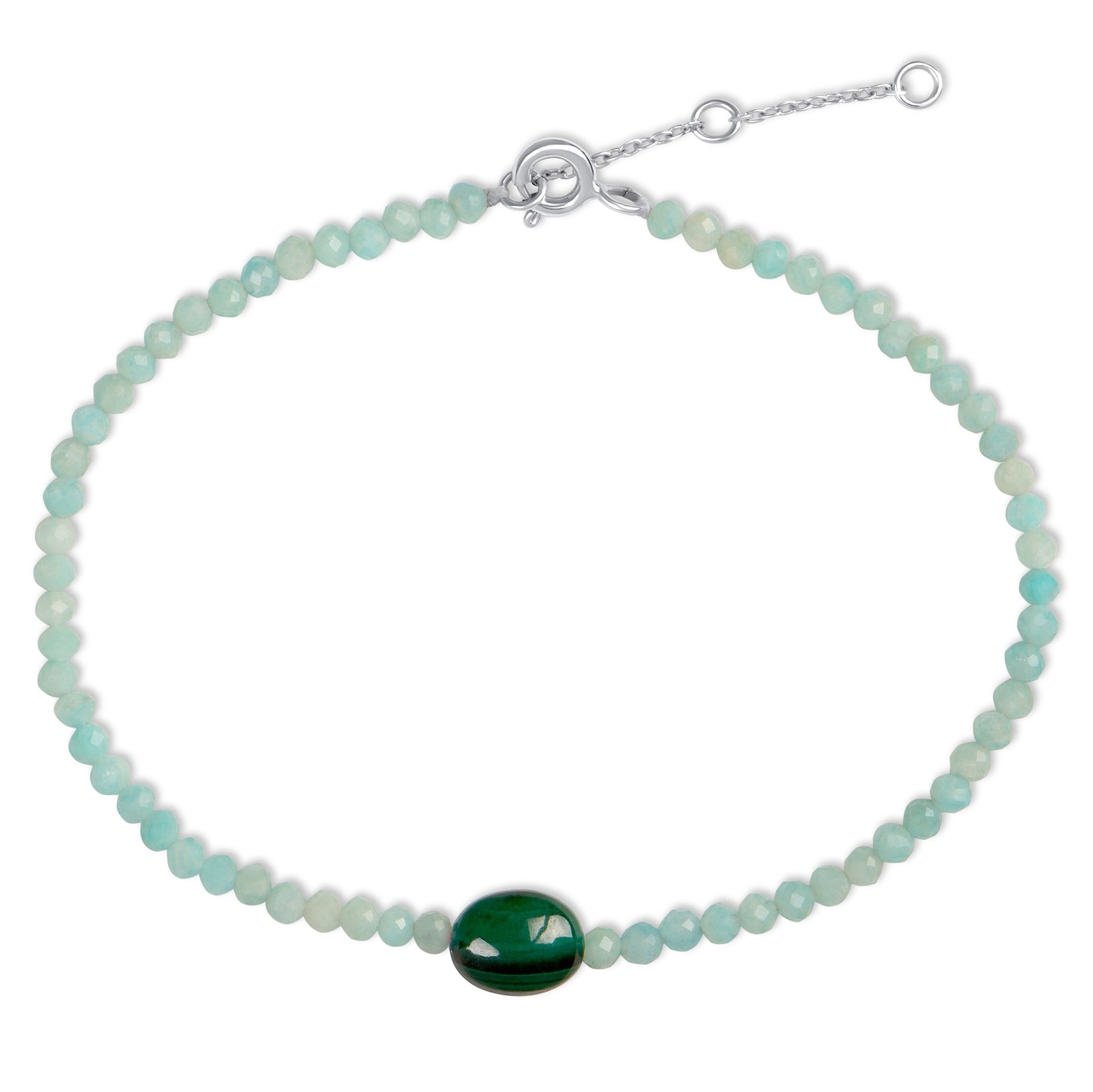 Zohreh V. Jewellery Women's Green Amazonite & Malachite Beaded Bracelet Sterling Silver