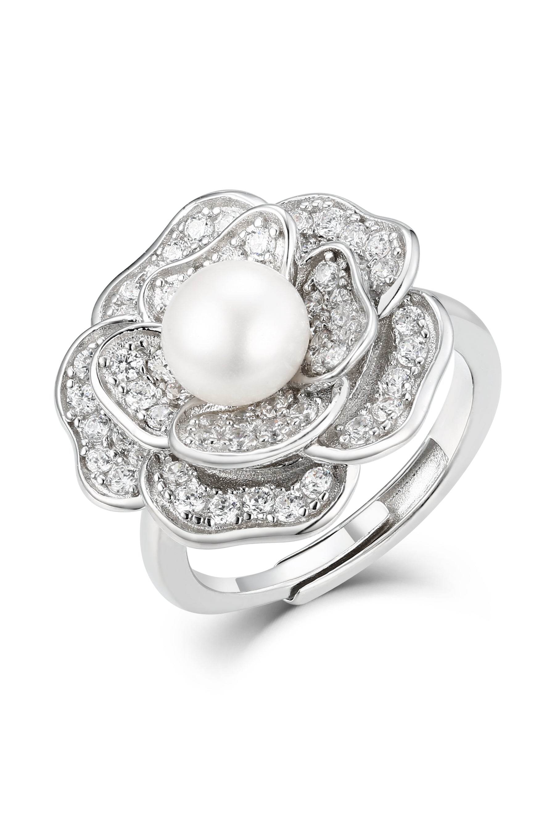 Santinni Women's 'tsarina' Flower & Freshwater Pearl Silver Ring In Silver