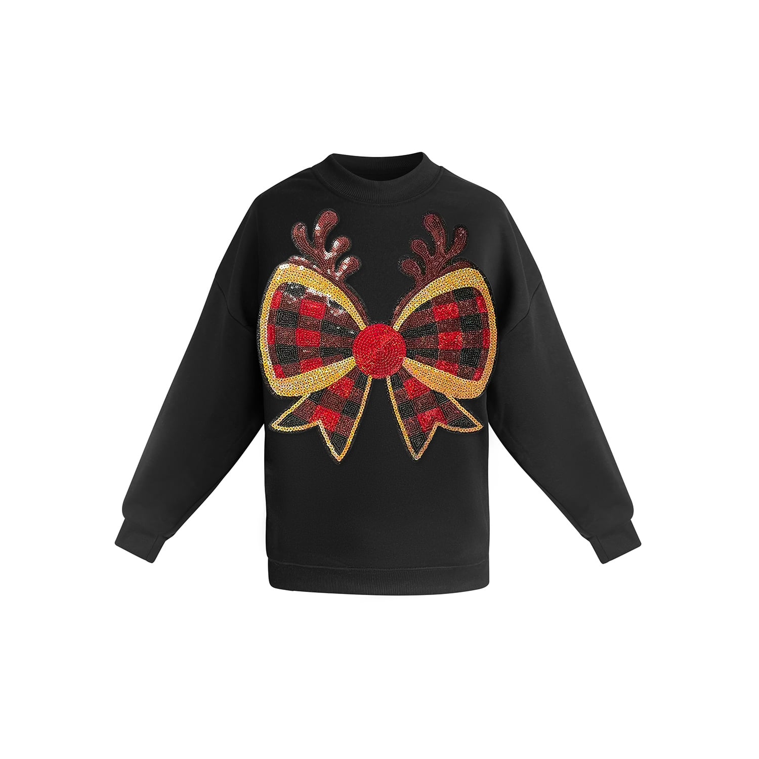 Toma Women's Christmas Black Reindeer Bow Sweatshirt In Black