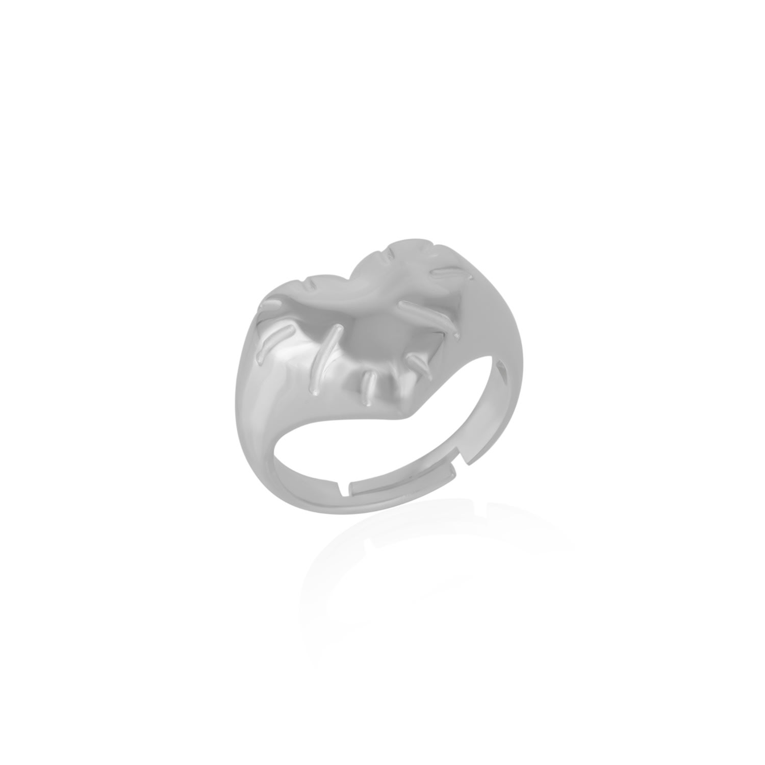 Spero London Women's Chunky Love Heart Signet Sterling Silver Ring - Silver In White