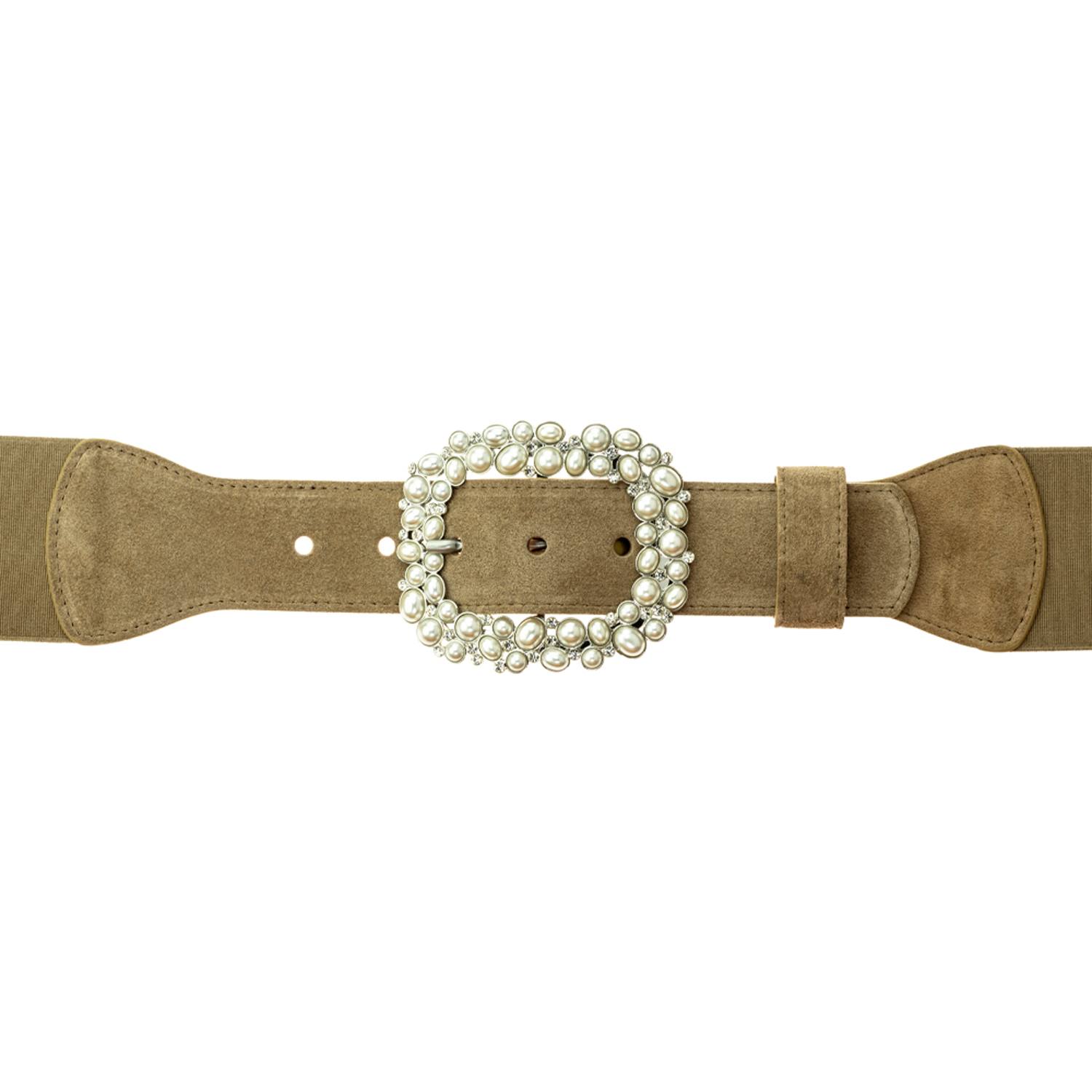 Peachy Belts Ltd Women's Neutrals Wide Mushroom Suede Waist Belt & Detachable Pearl Spangle Buckle