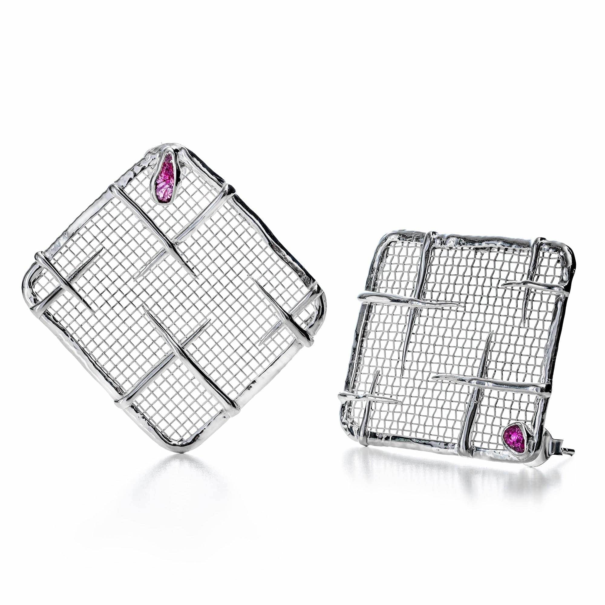 German Kabirski Women's Pink / Red / Silver Takhi Lightweight Sterling Silver & Titanium Mesh Earrings With Natural  In Multi