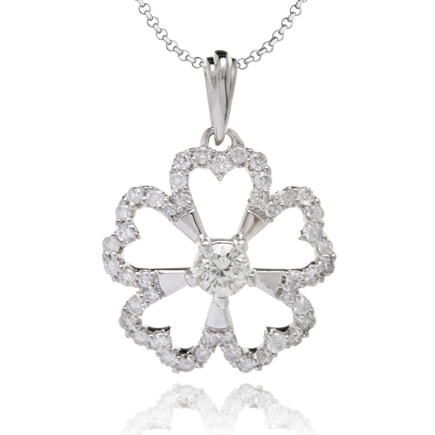 Women’s Diamond Studded Flower Pendant In White Gold Kaizarin