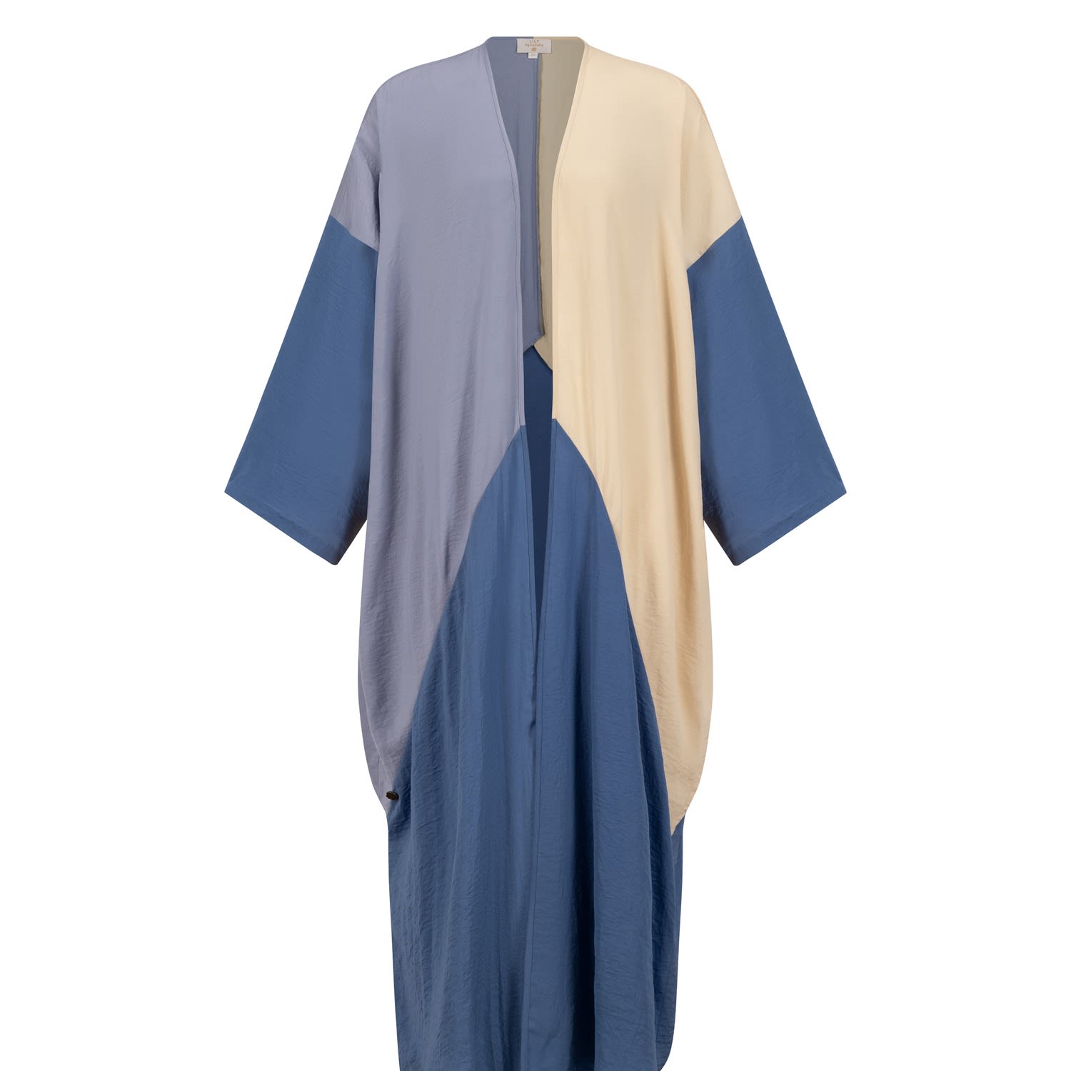 Women’s Trio Color Textured Silk Crepe Classic Abaya With Geometric Seam In Pacific Coast With Heather And White Asparagus One Size Azzalia