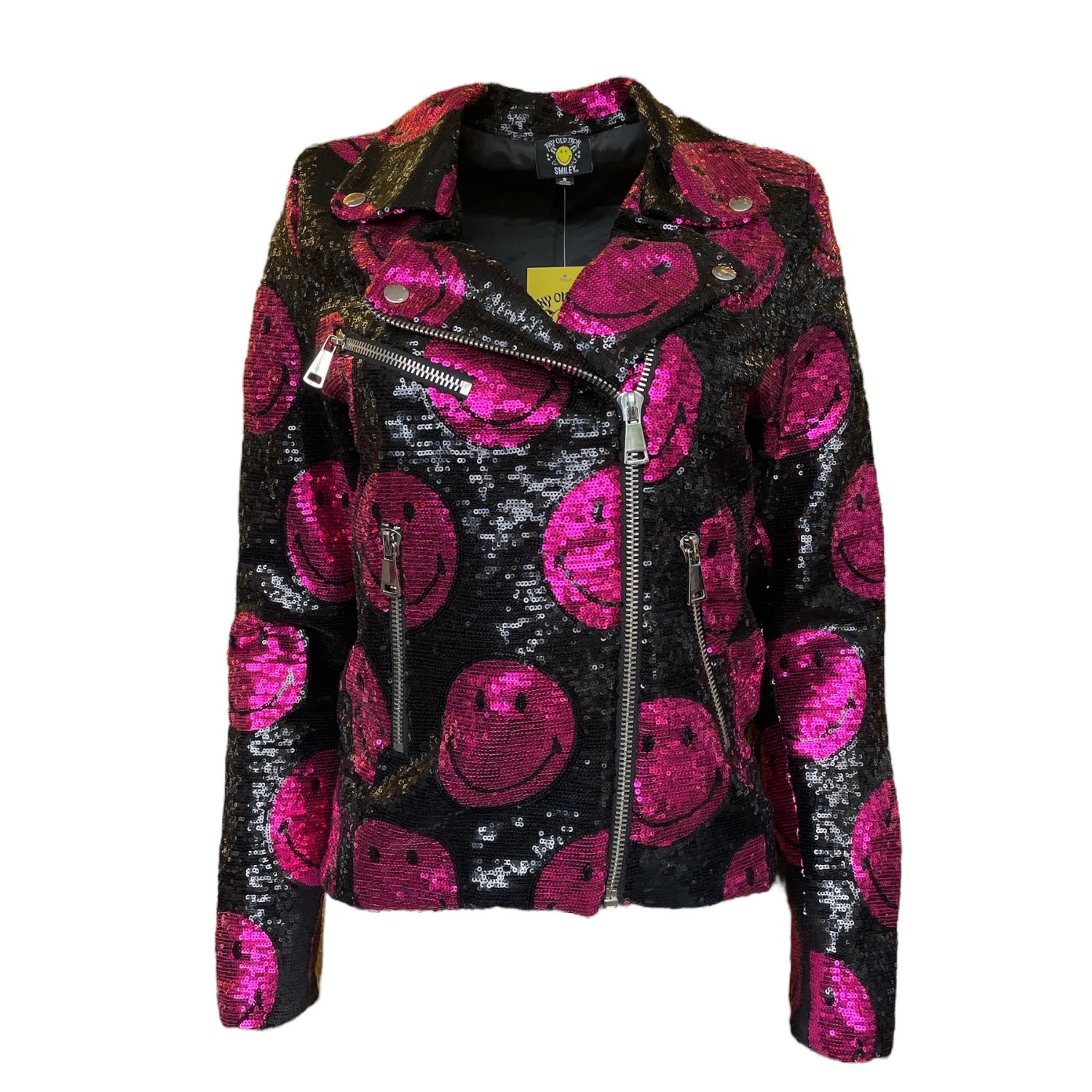 Any Old Iron Women's Black / Pink / Purple  X Smiley Pink Moto Jacket