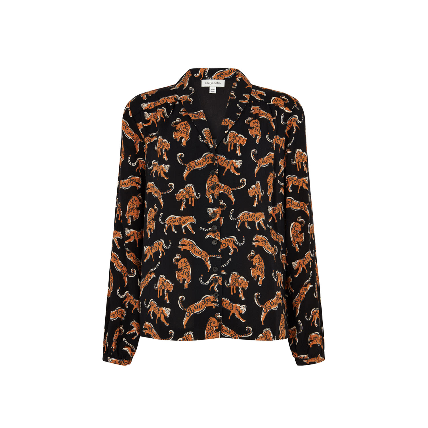 Women’s Black / Brown Edie Leaping Leopards Blouse Small Emily and Fin