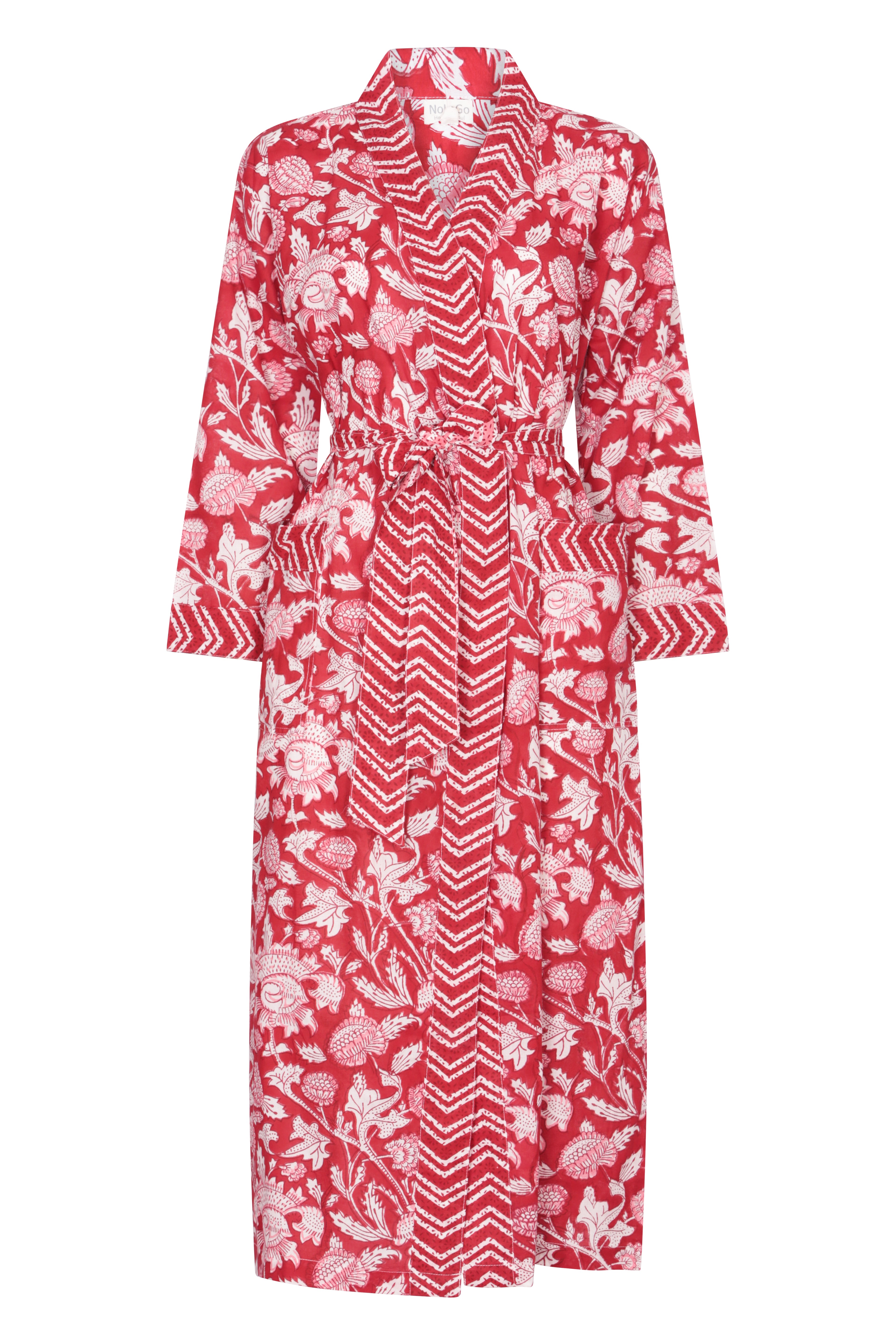 Nologo-chic Women's Hand Block Printed Kimono Robe - Vintage Red In Red