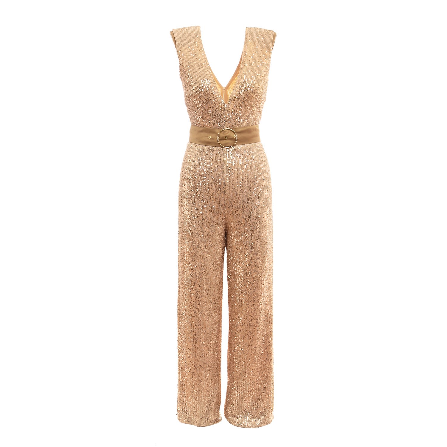 Bluzat Women's Sequin Gold Jumpsuit With Padded Shoulders In Gold