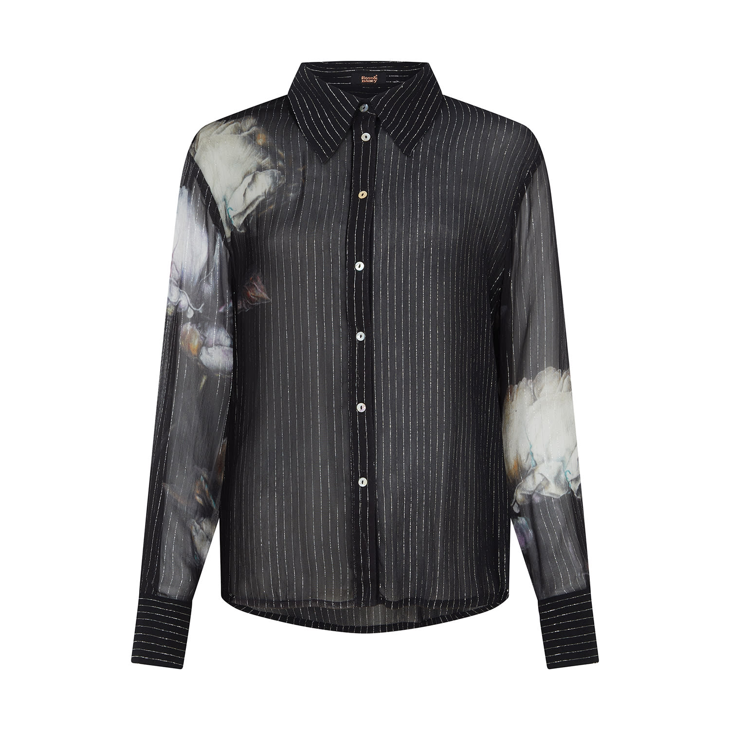 Rose & Nancy Women's Black / Silver Luna Placement Print Shirt In Black/silver