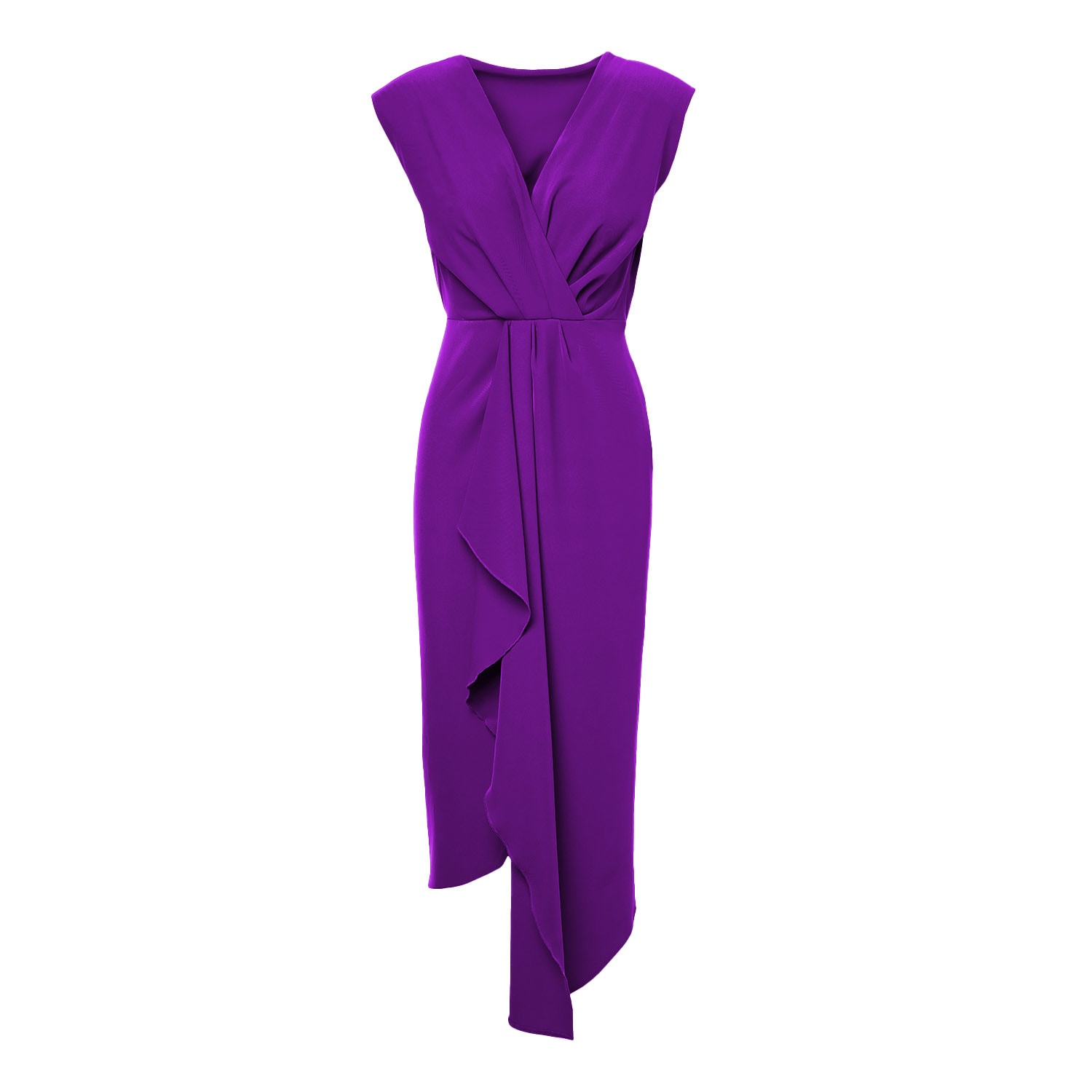 Bluzat Women's Pink / Purple Bright Purple Midi Dress With Draping And Pleats In Pink/purple