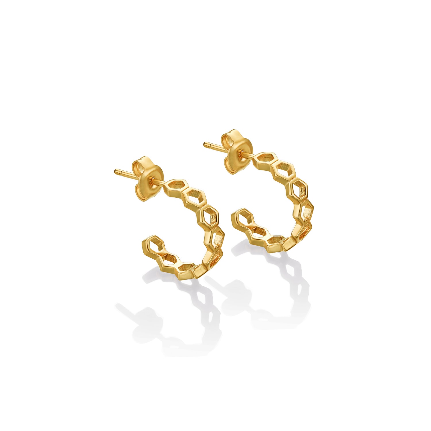 Women’s Yellow Gold Vermeil Honeycomb Hoop Earring Steff Jewellery