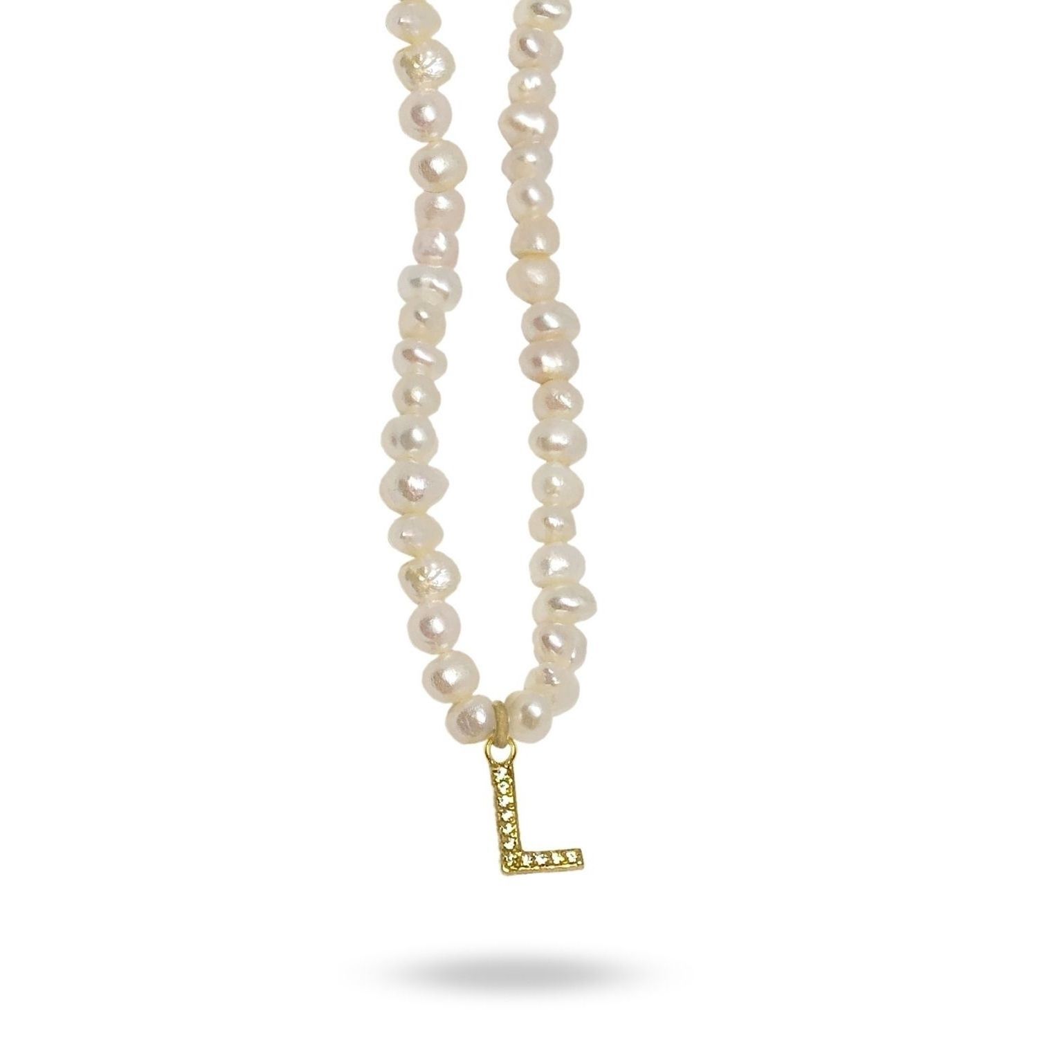 Linya Jewellery Women's Gold Mono Letter Pearl Necklace L In Gold