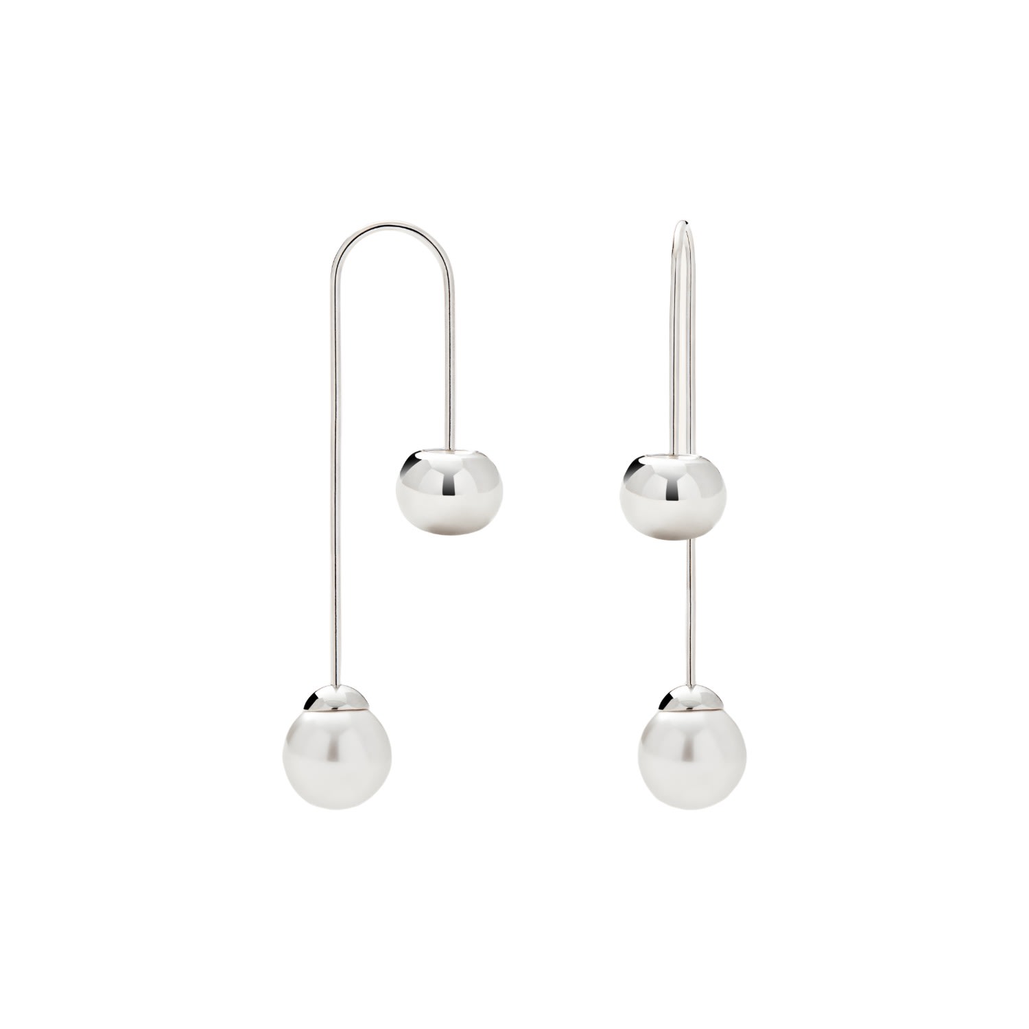 Women’s Minimalism Galet U Curve Pearl Drop Dangle Earrings - Silver Me30