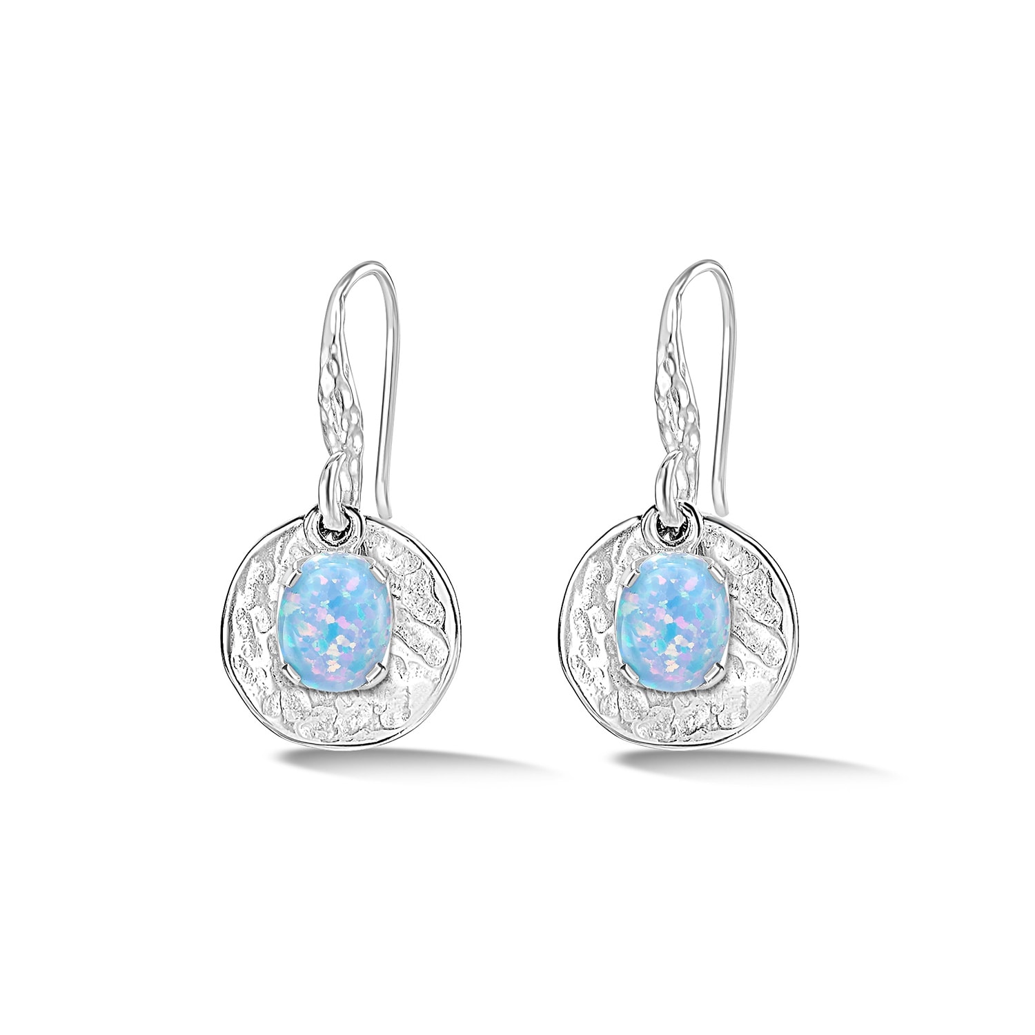 Dower & Hall Women's Hammered Disc & Opal Array Drop Earrings In Sterling Silver In Silver