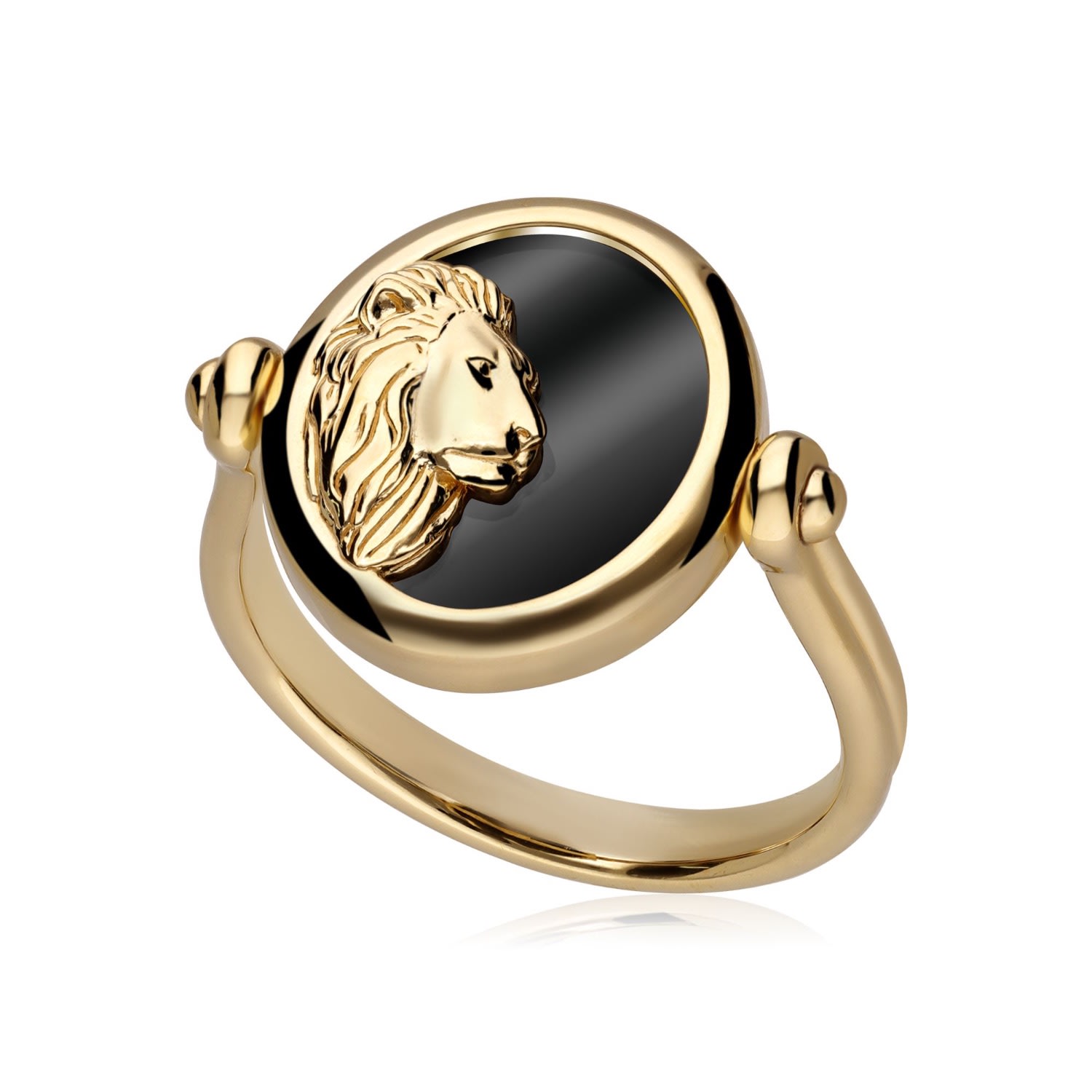 Women’s Black Zodiac Leo Flip Ring In Gold Plated Silver Gemondo