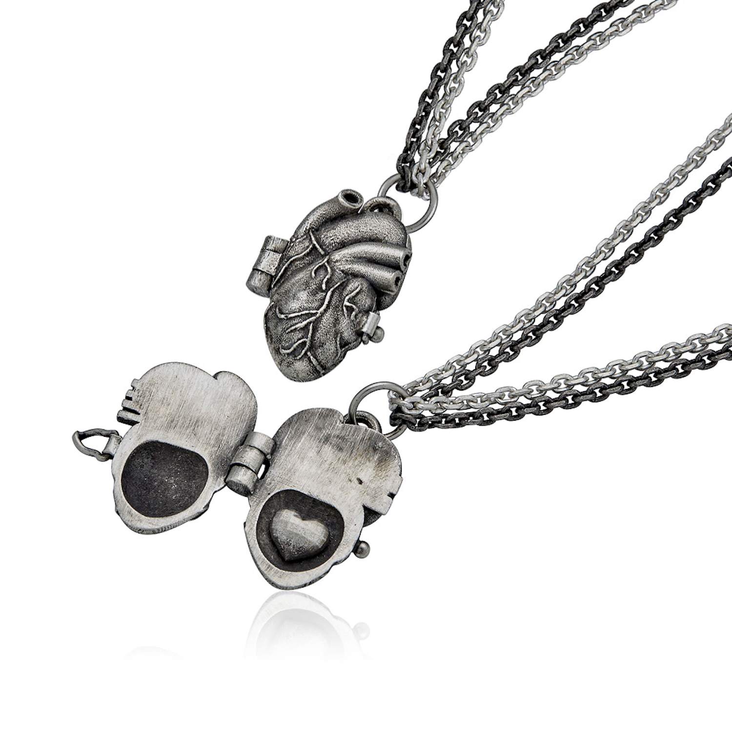 Cartography Women's Silver / Grey Chad: Heart In Heart Locket - Anatomical Heart Necklace In Sterling Silver In Gray