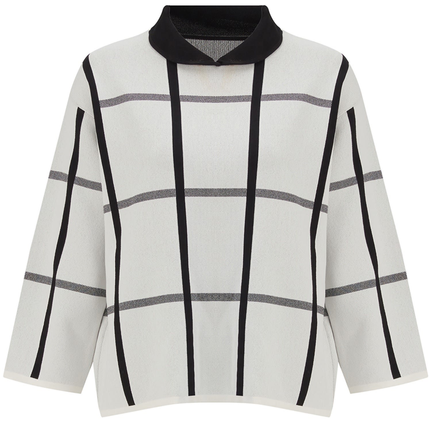 Peraluna Women's Gemma Knit Blouse Peter Pan Collar Geometric Pattern - Ecru/black In Beige/black