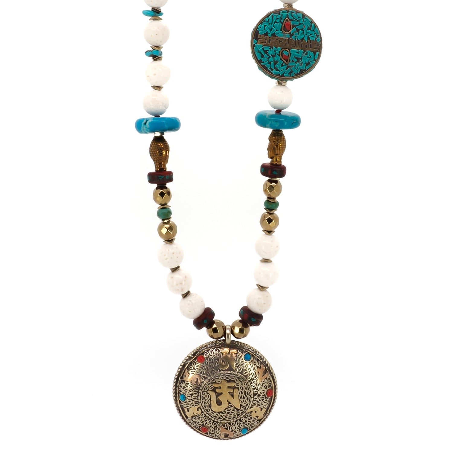 Women’s Gold / Blue / White Spiritual Buddha Mantra Necklace - Multicolor Ebru Jewelry