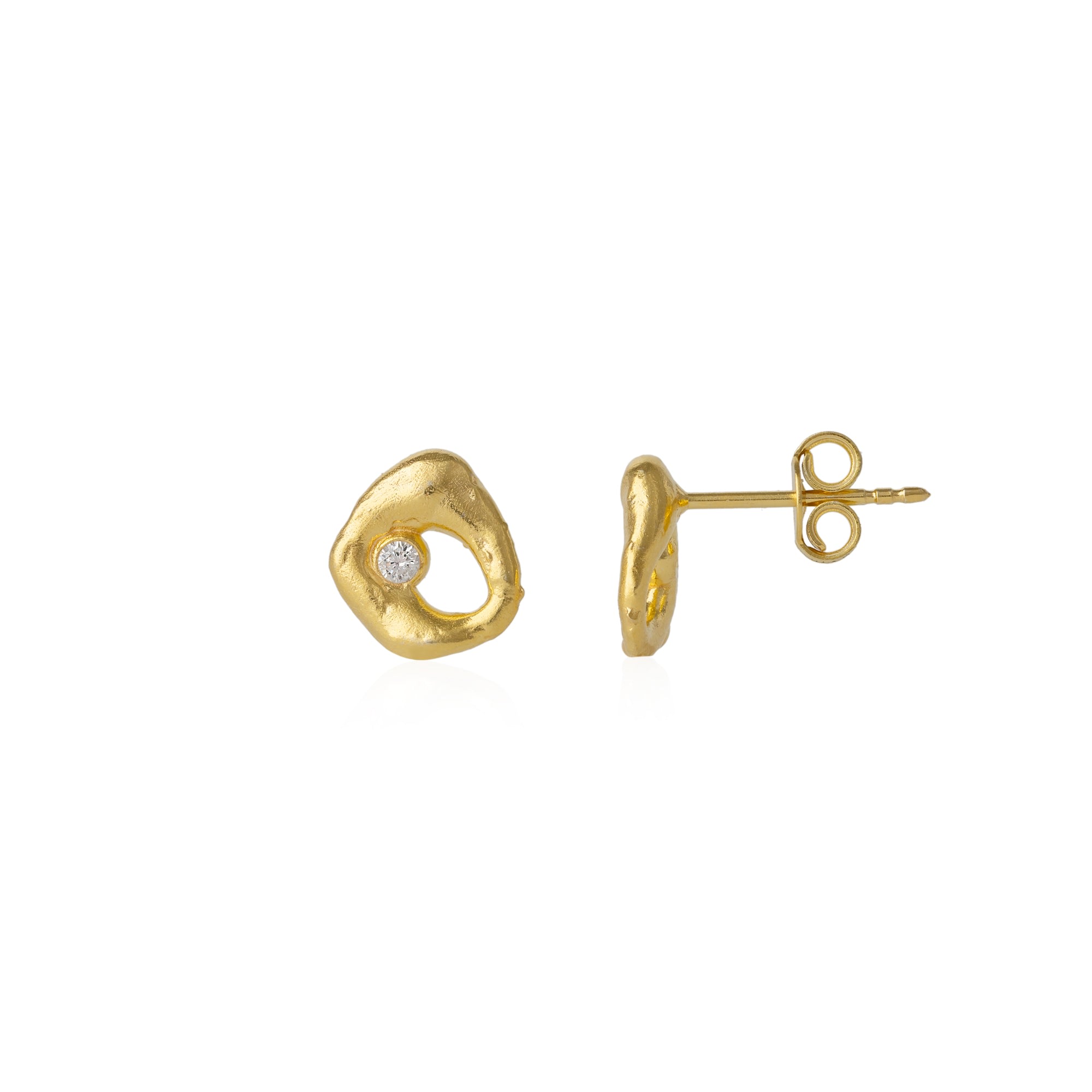 Spero London Women's Dripping Molten Natural Textured Sterling Silver Authentic Earring - Gold In Gold