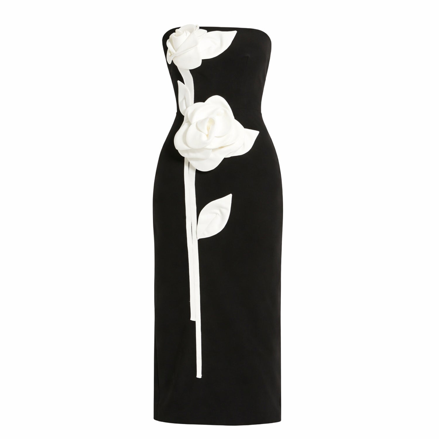 Mac Duggal Women's Black Strapless Crepe Dress With Satin Flowers