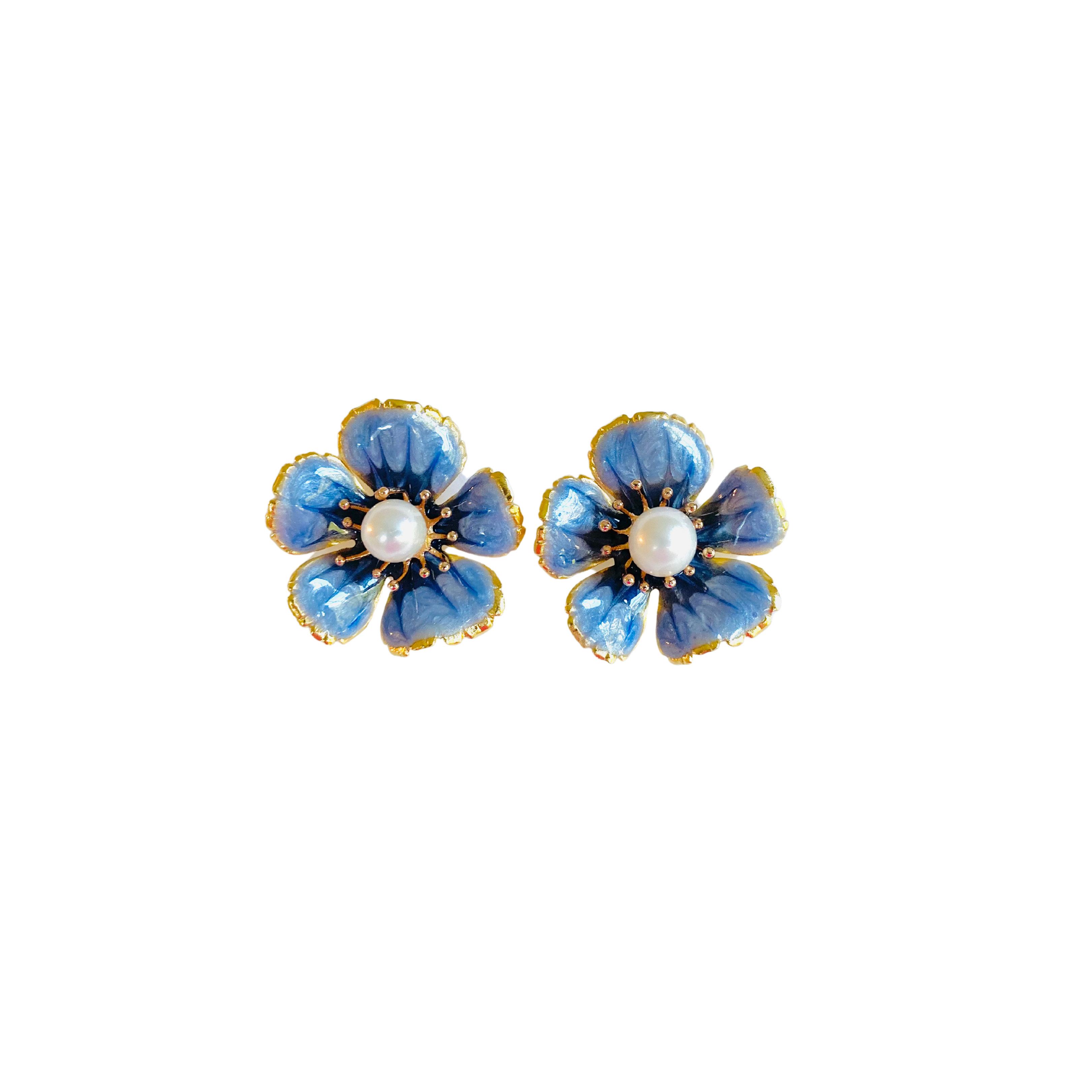 The Pink Reef Women's Hand-painted Small Floral In Blue Pearl