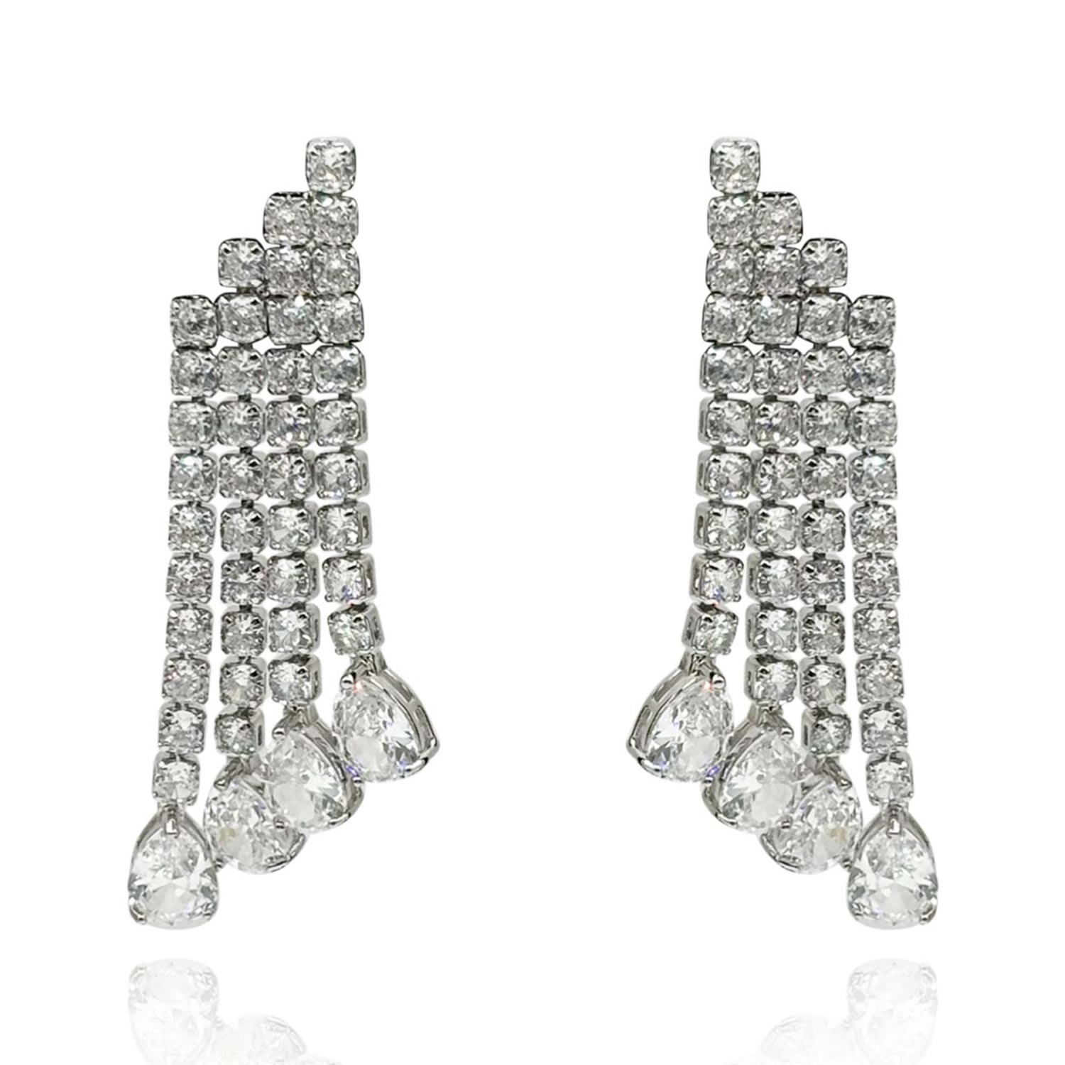 Michael Nash Jewelry Women's Neutrals / Silver Sparkling Cubic Zirconia Rhodium Plated Earrings With Pear-shaped Drop Sto In Silver