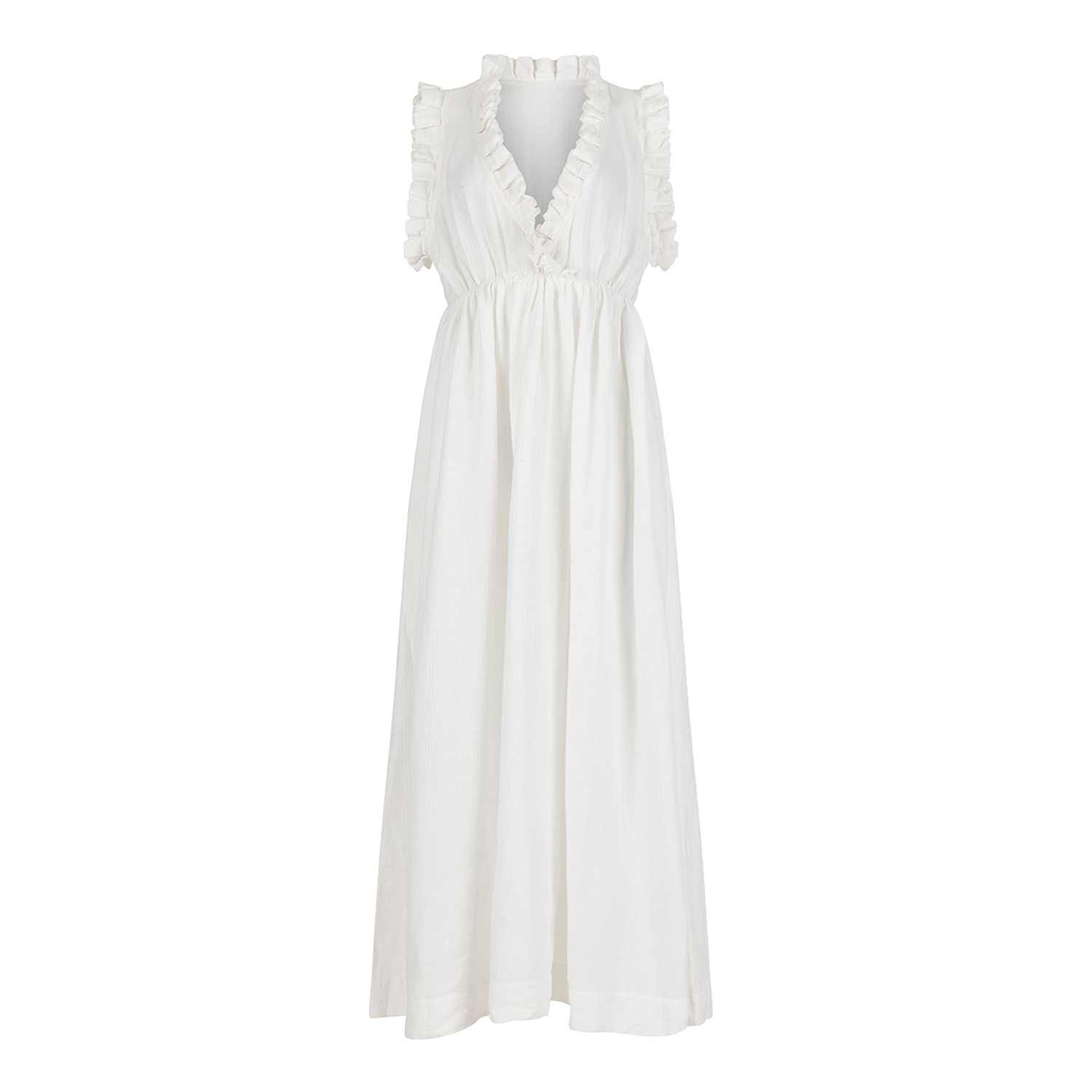 Clothes By Locker Room Women's White Ruffled Cotton-blend Maxi Dress In White