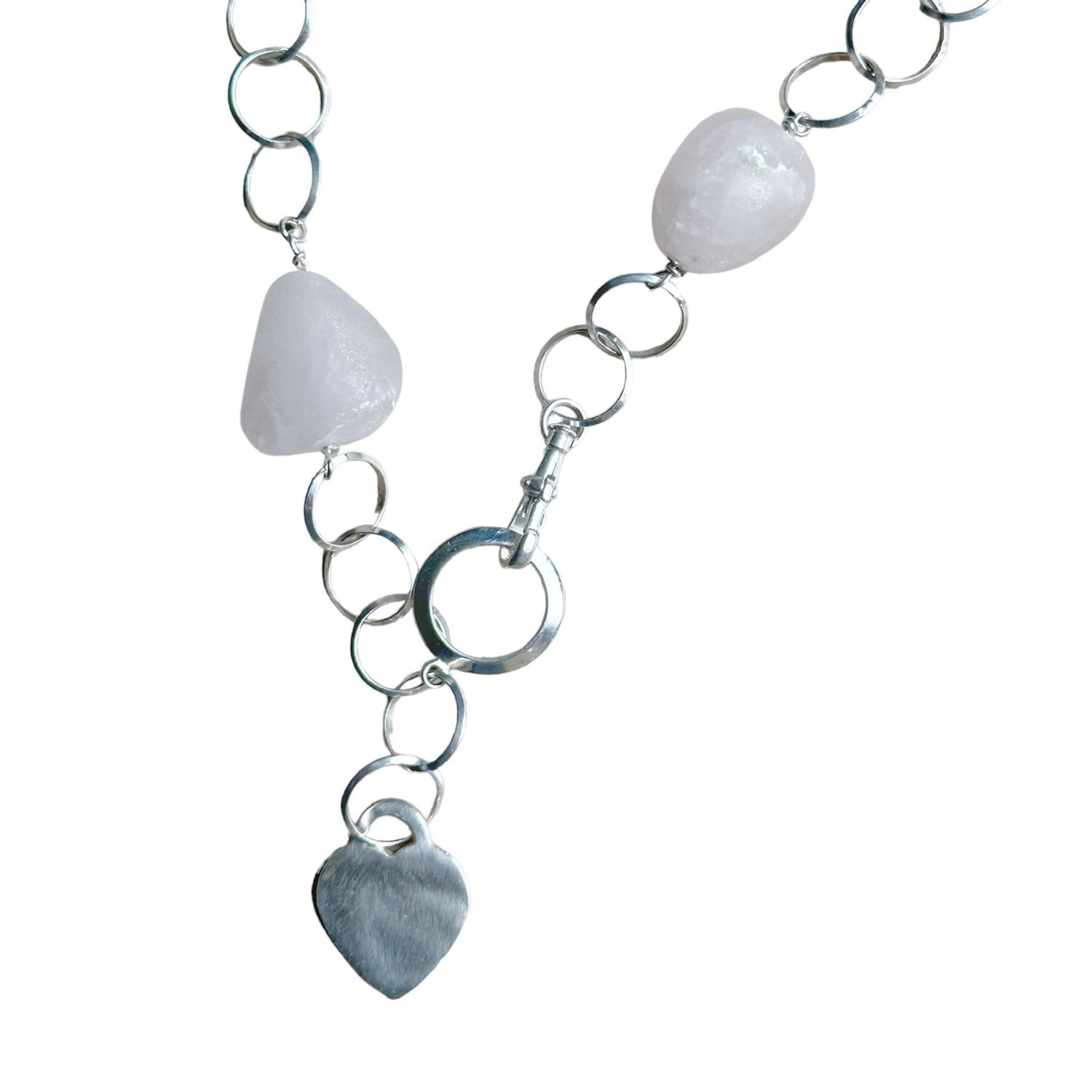Tg-jewellery By Tamara Gervasio Women's Silver / Pink / Purple Rose Quartz Pebble Silver Heart Necklace One Of A Kind
