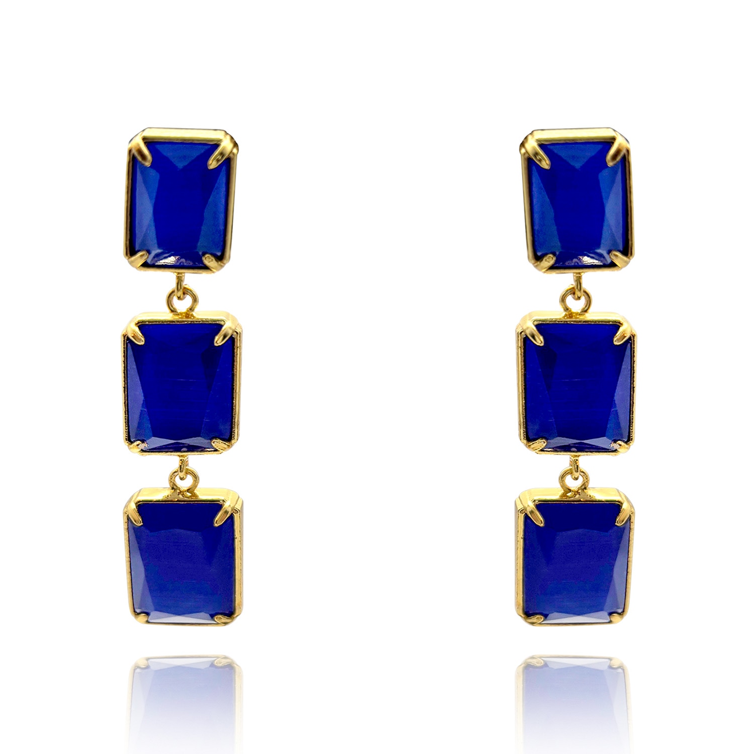 Michael Nash Jewelry Women's Sapphire Blue Triple Octagon Cat's Eye Drop Earrings In Blue