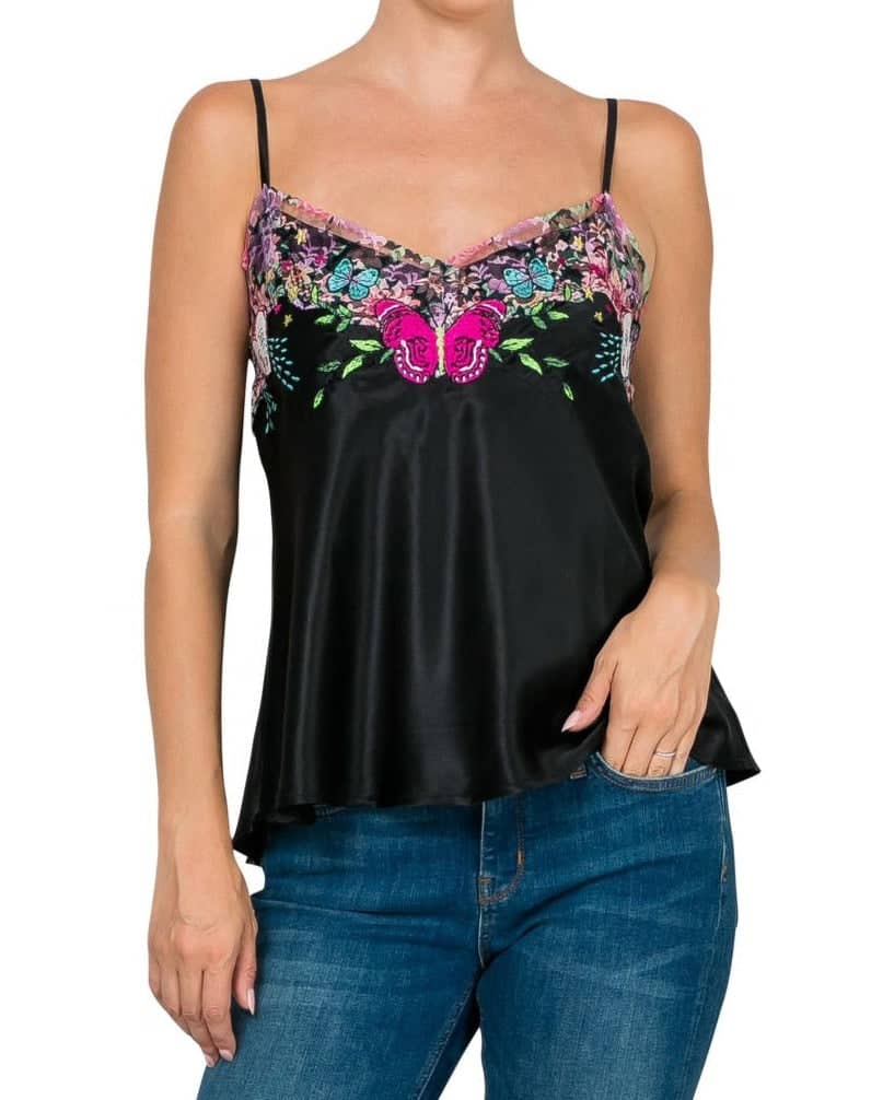 Goddess Embroidered Camisole - Black, Meghan Fabulous