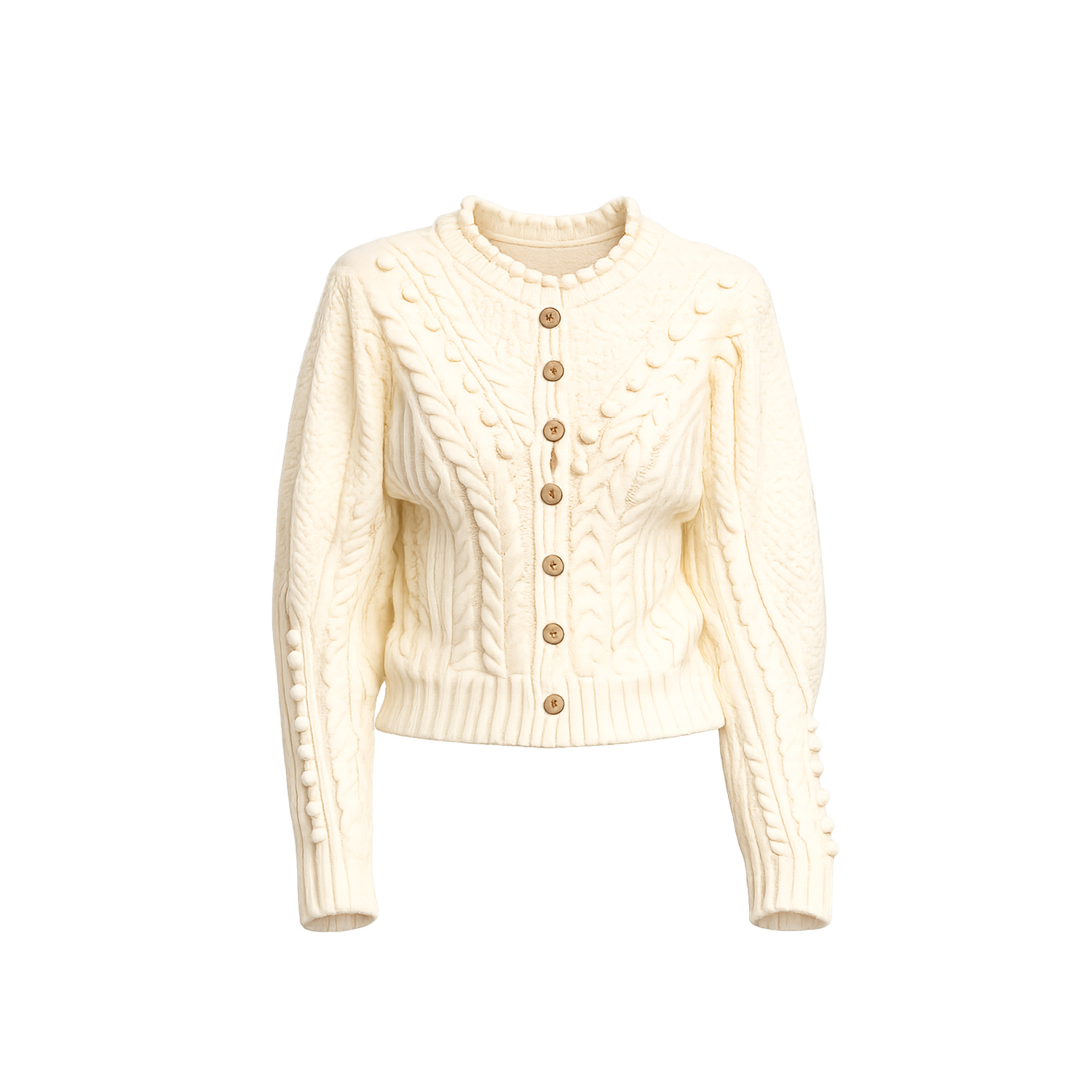 Women's Neutrals Crochet Knit Jacket With Pom-Pom And Flower Details Ecru | One Size | Tantra Spain Sl