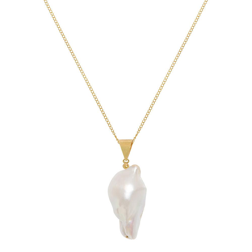 Women’s White / Gold Large Baroque Pearl 22Ct Gold Vermeil Necklace Freya Rose