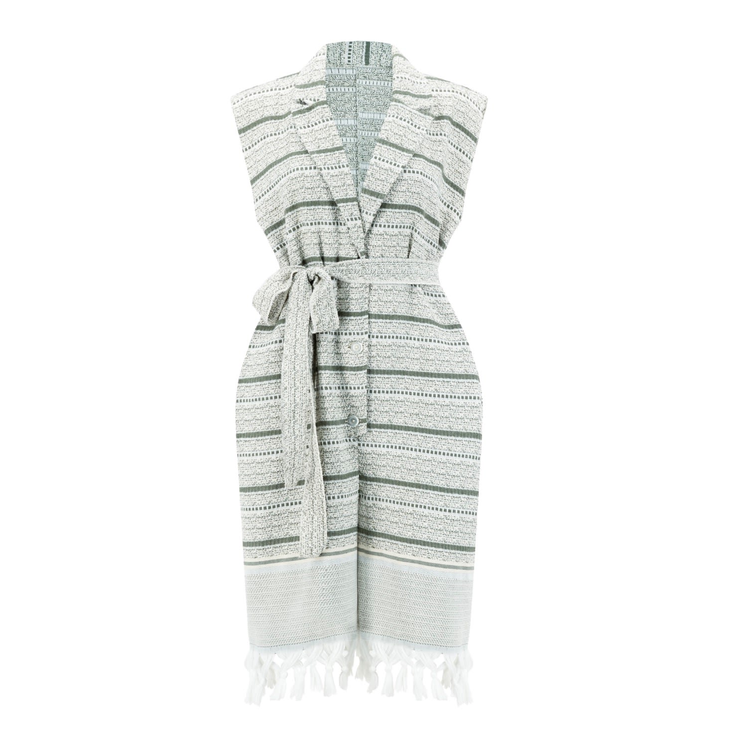 Emanmoon Women's Neutrals / Green / White Striped Belted Jumpsuit