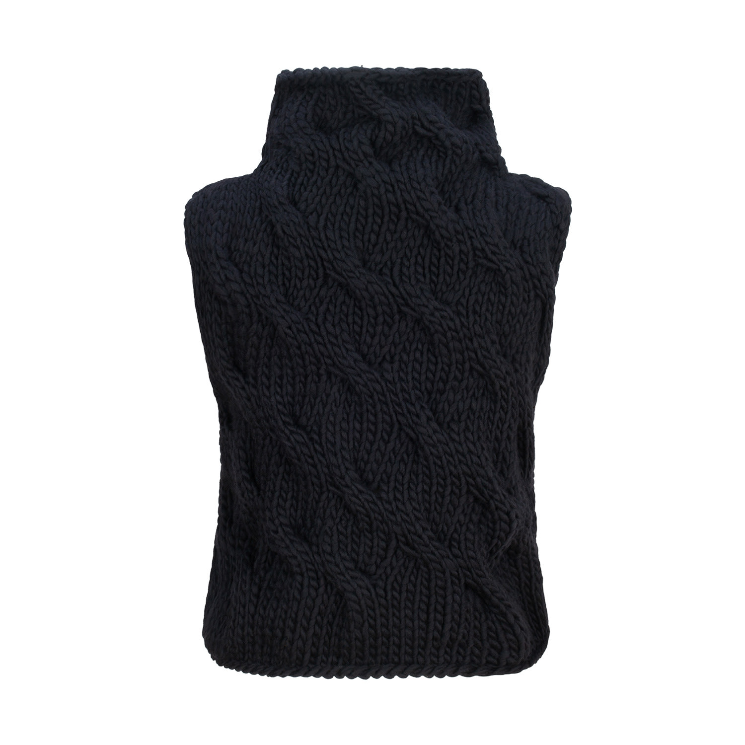 Women’s Black Cable Knit Turtleneck Vest Medium Gunda Hafner Ltd