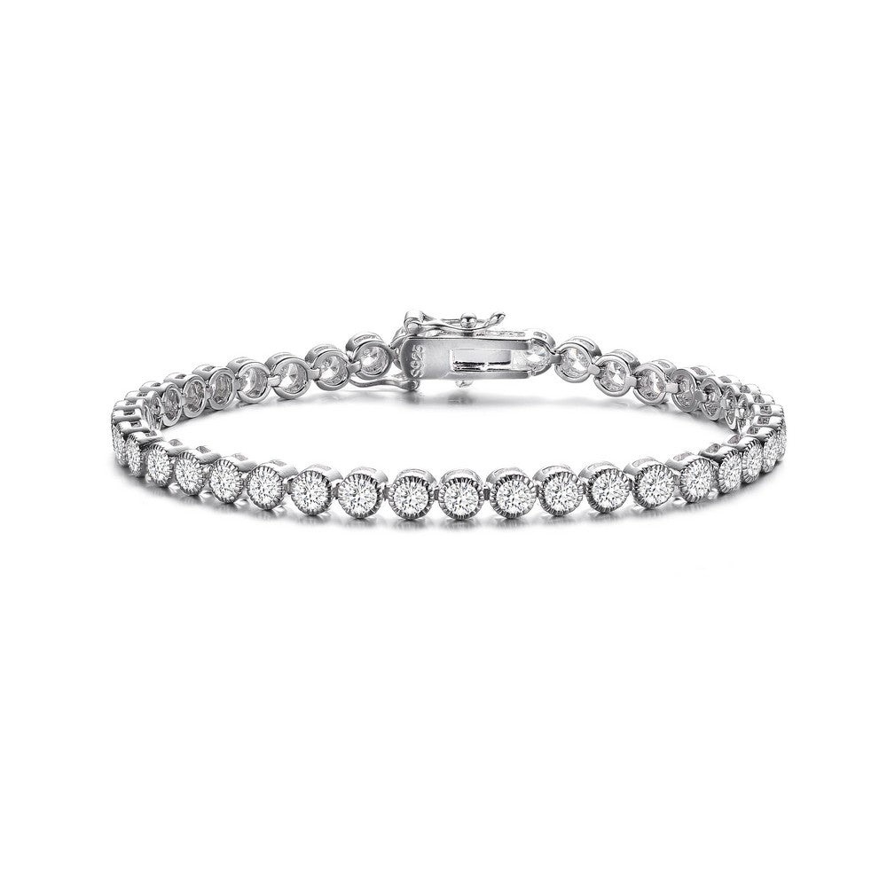 Genevive Jewelry Women's Genevive Sterling Silver White Gold Plated With Cubic Zirconia Milgrain Bezel Tennis Bracele In Metallic