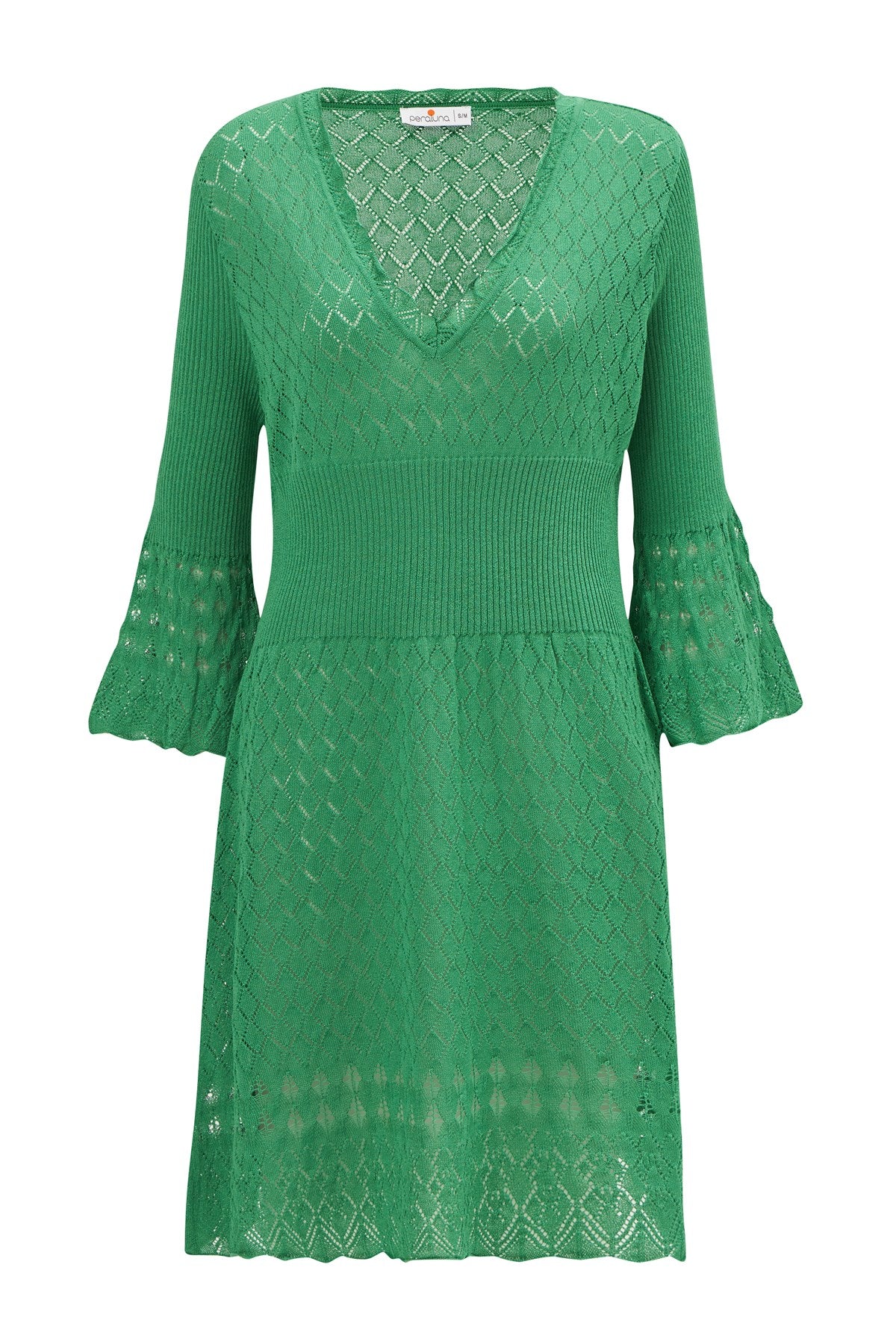 Women’s Yoho Openwork V-Neck Knit Mini Dress In Grass Green S/M Peraluna