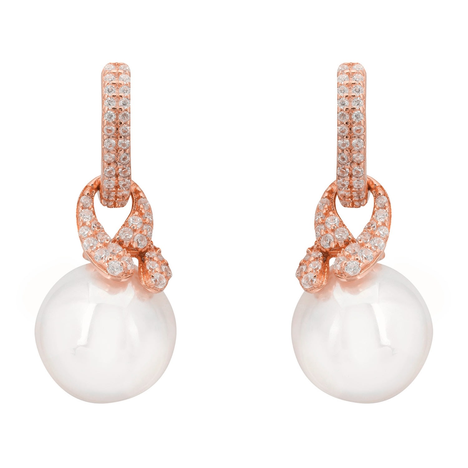 Latelita Women's White / Rose Gold Tie The Knot Drop Pearl Earrings Rosegold