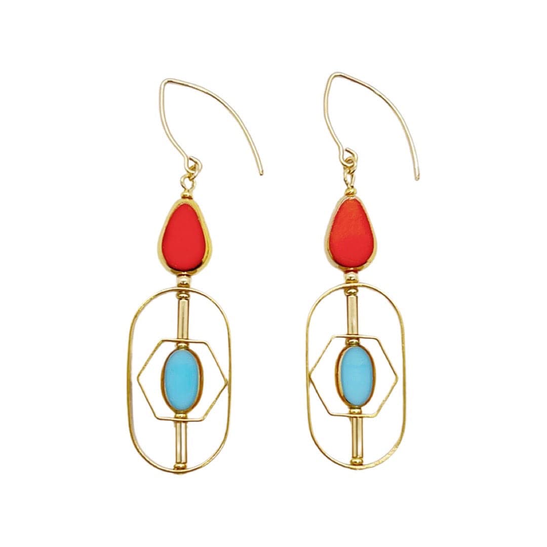 Women’s Geometric Art Reddish-Orange And Baby Blue Earrings Aracheli Studio