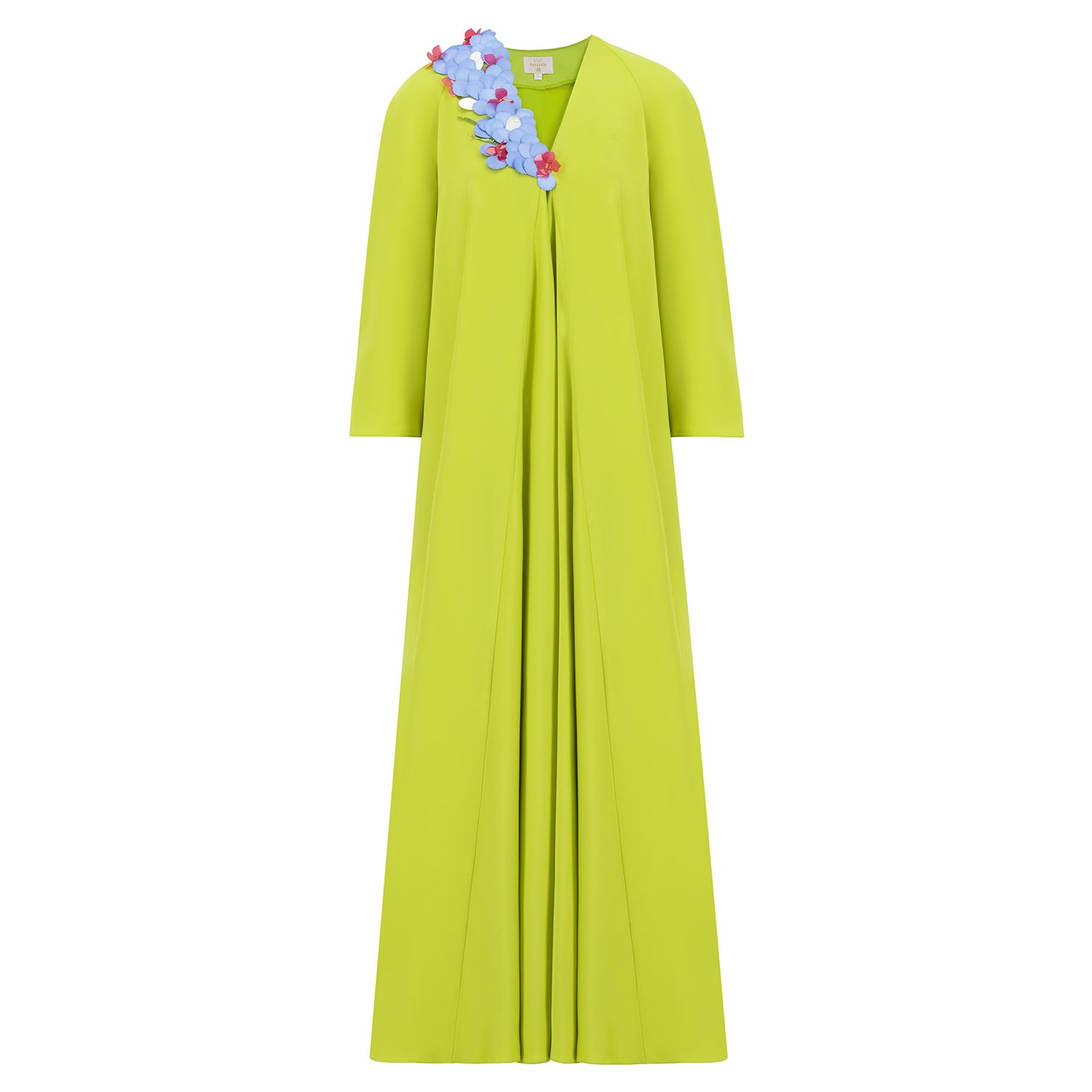 Azzalia Women's Green Classic Flowy Kaftan With On Side Three-d Floral Embellishment Lime Punch