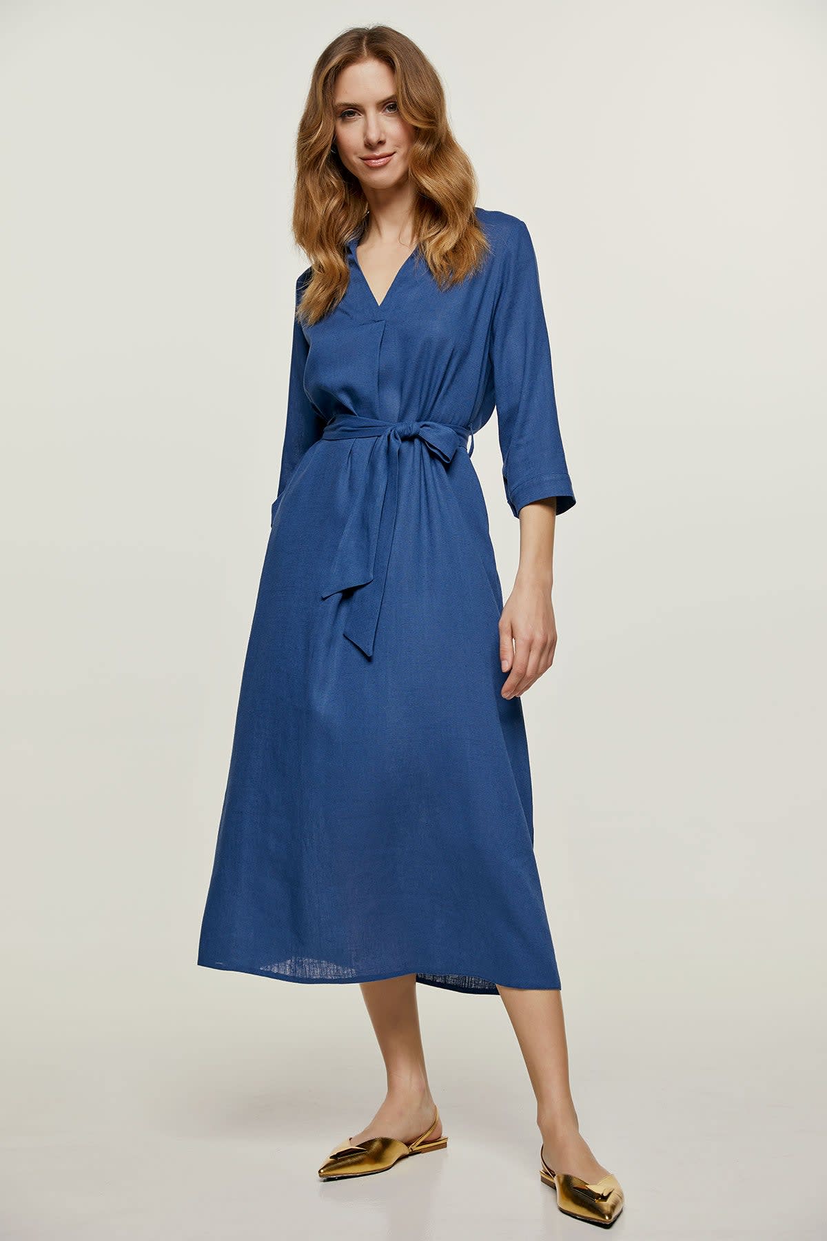 knee length dresses for ladies Beige Linen Maternity Dress
