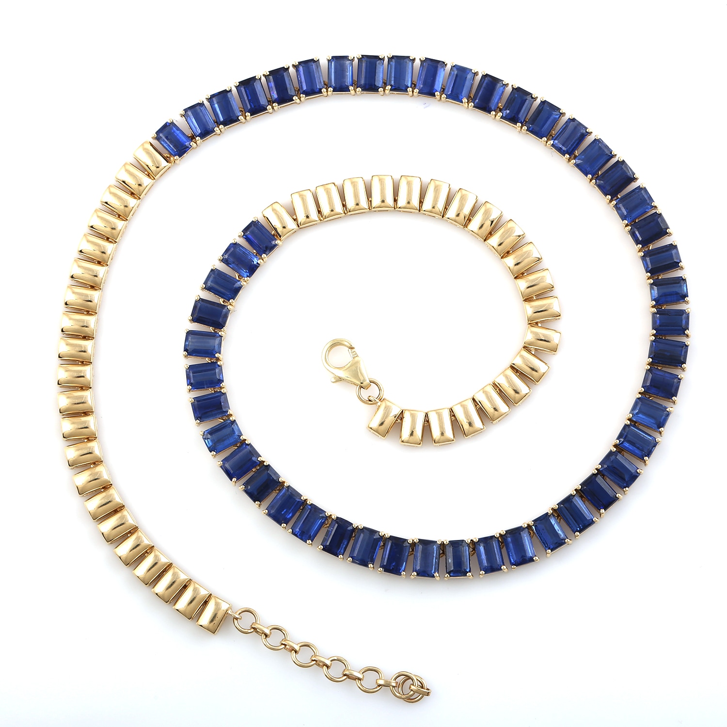 Women’s Gold / Blue 14K Yellow Gold & Baguette Blue Kyanite Gemstone Statement Designer Necklace Artisan