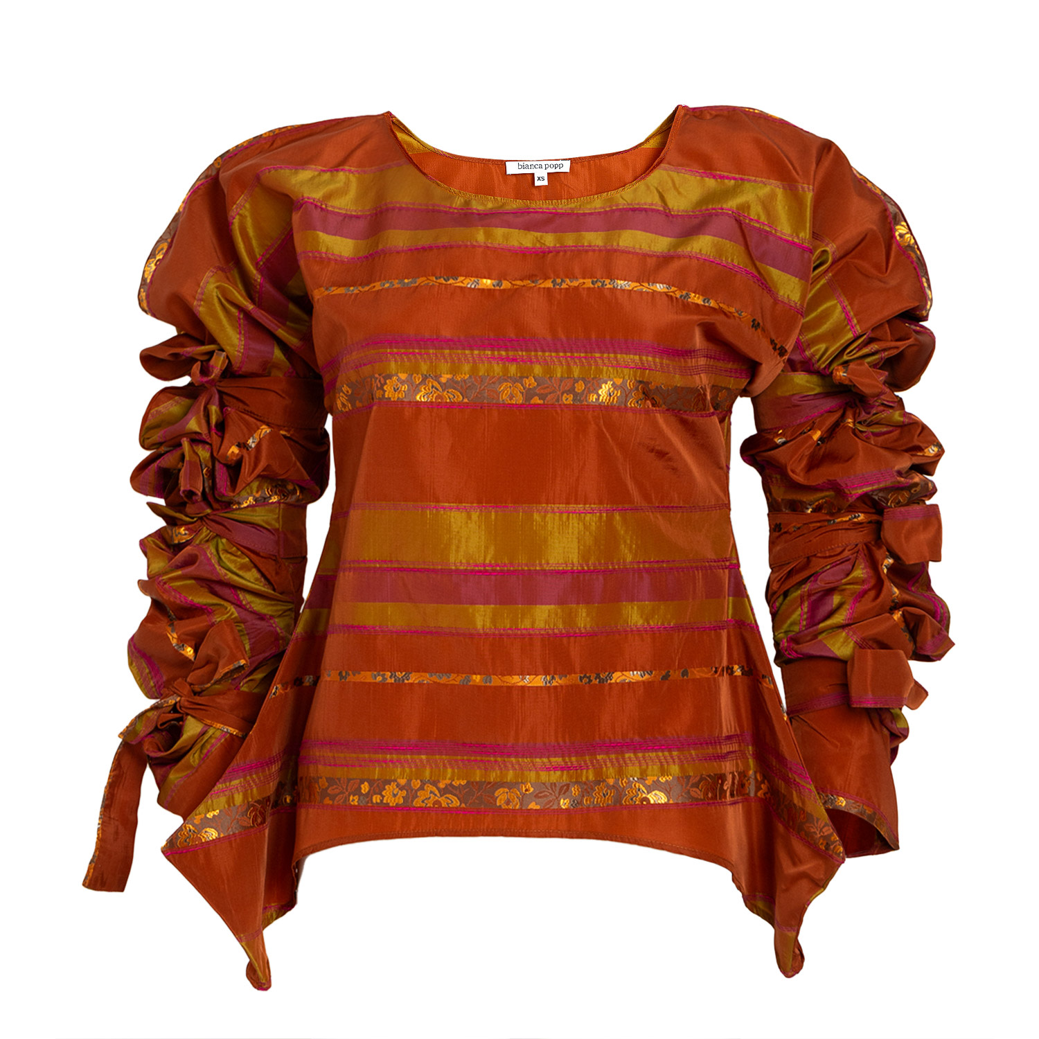 Bianca Popp Women's Yellow / Orange Ribbon Wrapped Blouse In Orange Striped Taffeta In Yellow/orange