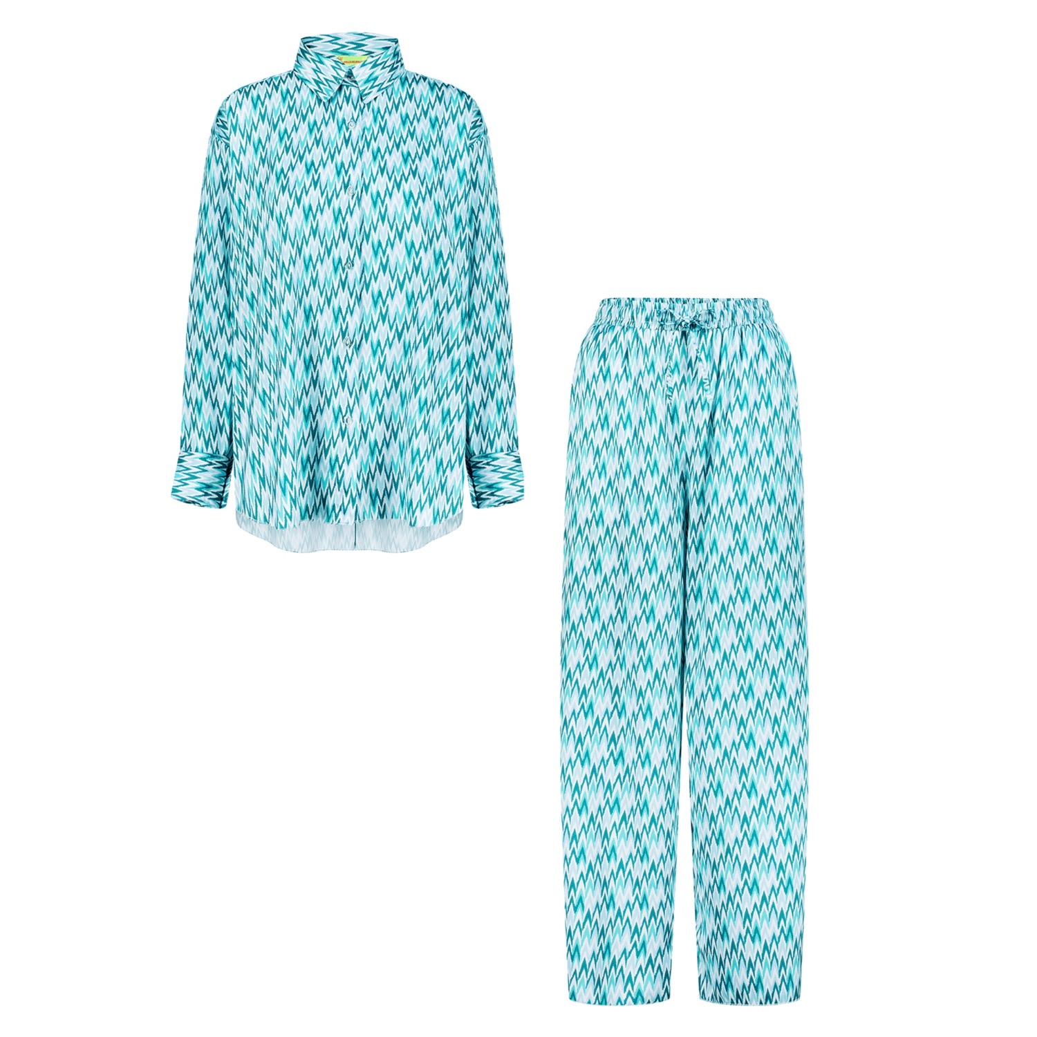 Emanmoon Blue Zigzag Shirt & Trouser Set